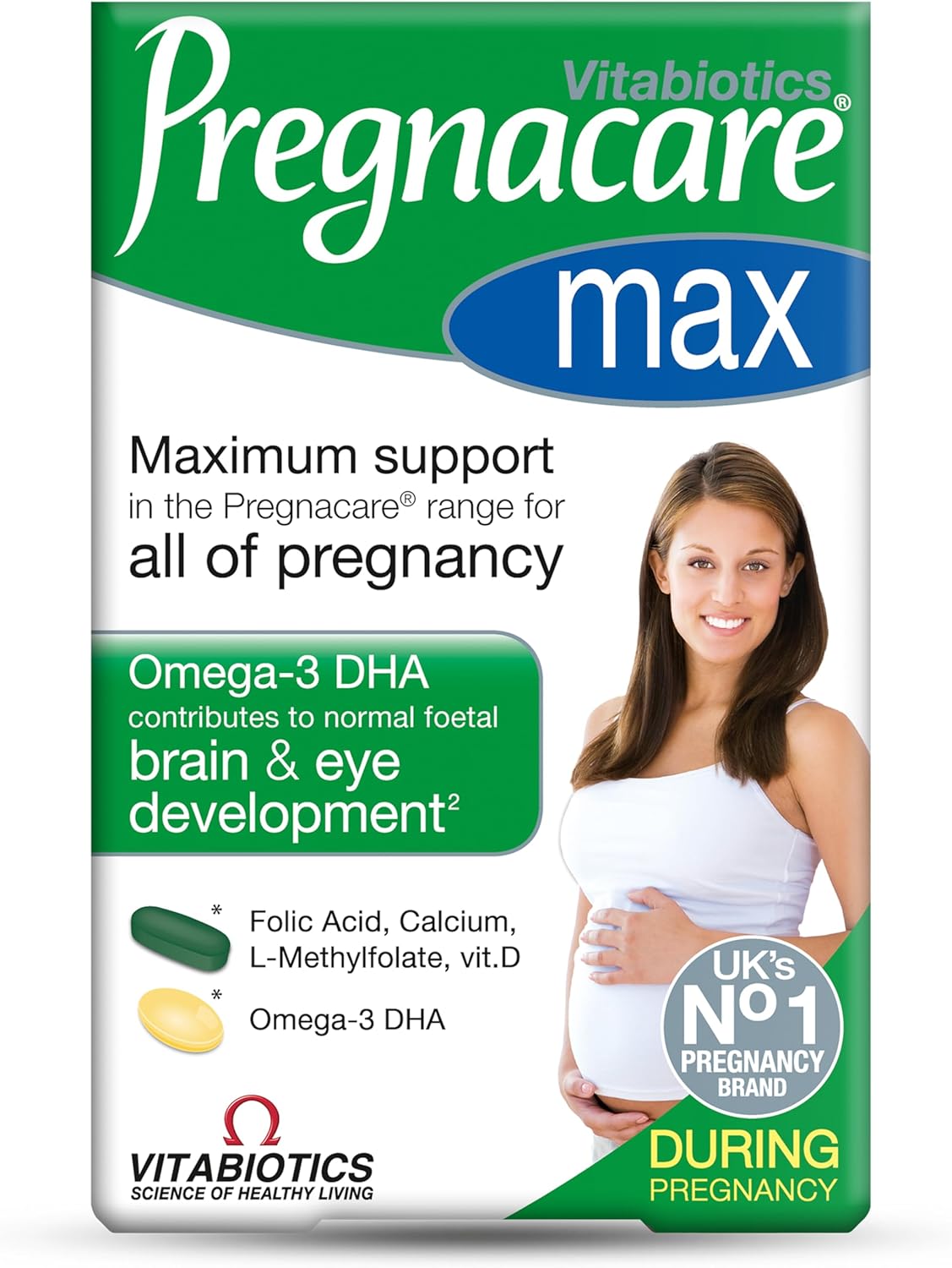 Pregnacare MAX Pregnancy Vitamins - UK's No.1 Pregnancy Brand. Greater Prenatal Care for Women, Supplement with Added Omega-3 DHA for Normal Brain and Eye Development, Vitabiotics