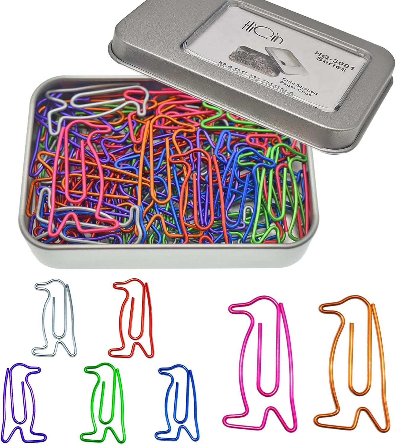 Cute Paper Clips Assorted Sizes and Colors, Penguin Shaped Paperclips, Penguin Gift Idea 60 pcs