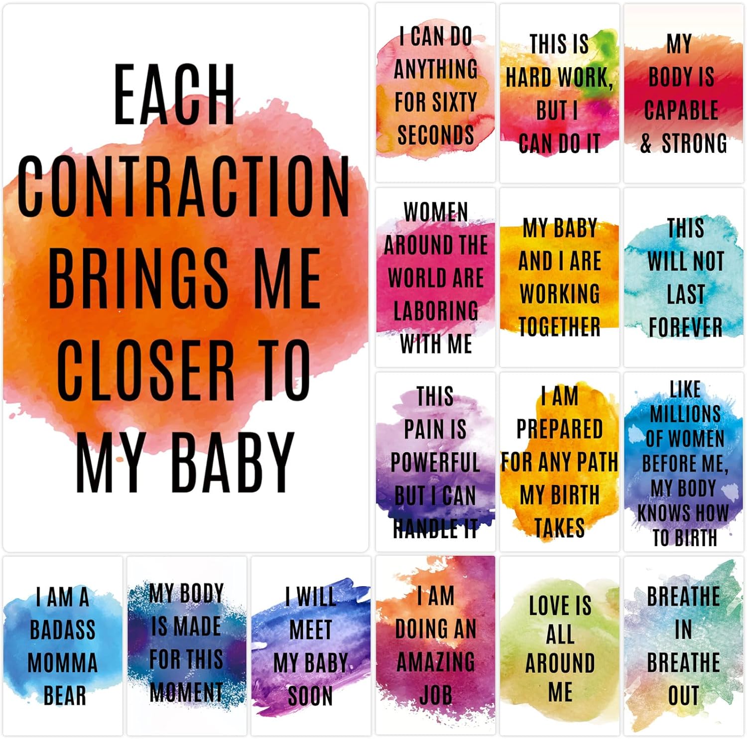 Joyfulmap 16 Birth Affirmation Cards - 4 x 6-inch Watercolor Affirmation Cards for Women - Premium Positive Hypnobirthing Cards for Laboring Mother Deck for Pregnant Moms, Baby Shower Gifts and Labor