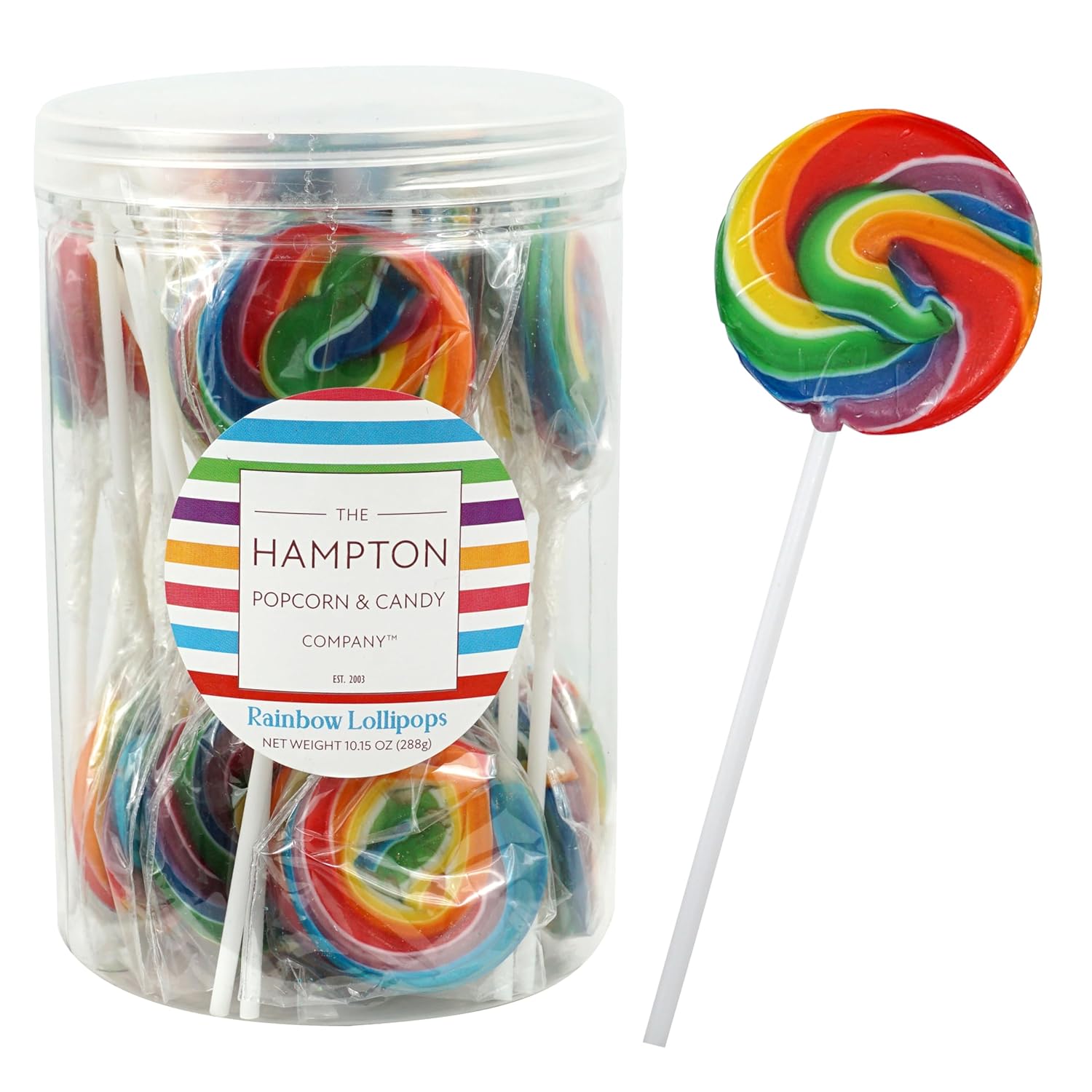 Rainbow Lollipops, 24 Pack, Swirl Lollipops, Individually Wrapped Lollipops, Carnival Lollipops Fruit Flavors, The Hampton Popcorn & Candy Company