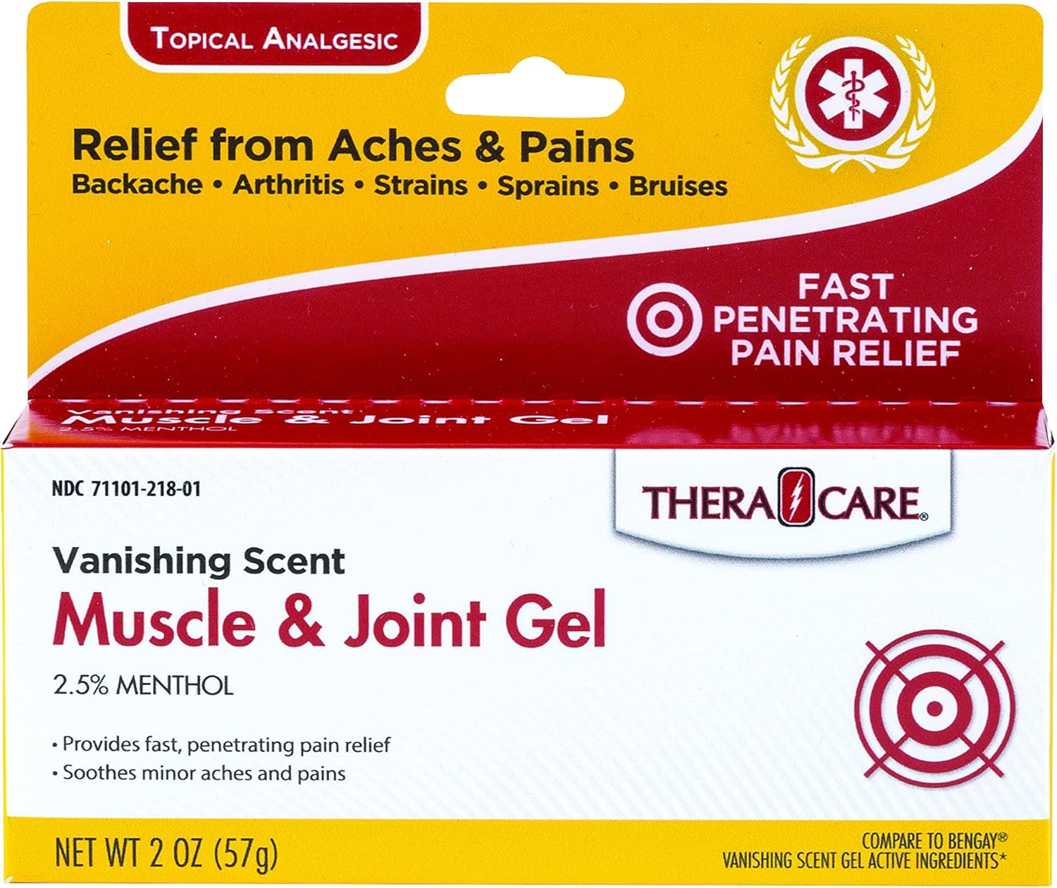 Thera Care Vanishing Scent Muscle & Joint Gel | 2.5% Menthol Relief | Soothes Muscle and Joint Aches | Non-Greasy | 2 oz