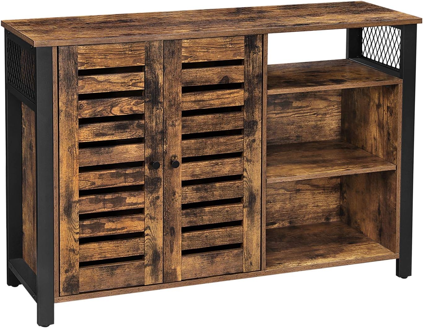 VASAGLE Storage Cabinet, Sideboard with 2 Doors, Adjustable Shelves, for Dining Room, Living Room, Kitchen, 110 x 33 x 75 cm, Industrial Style, Rustic Brown and Black LSC083B01