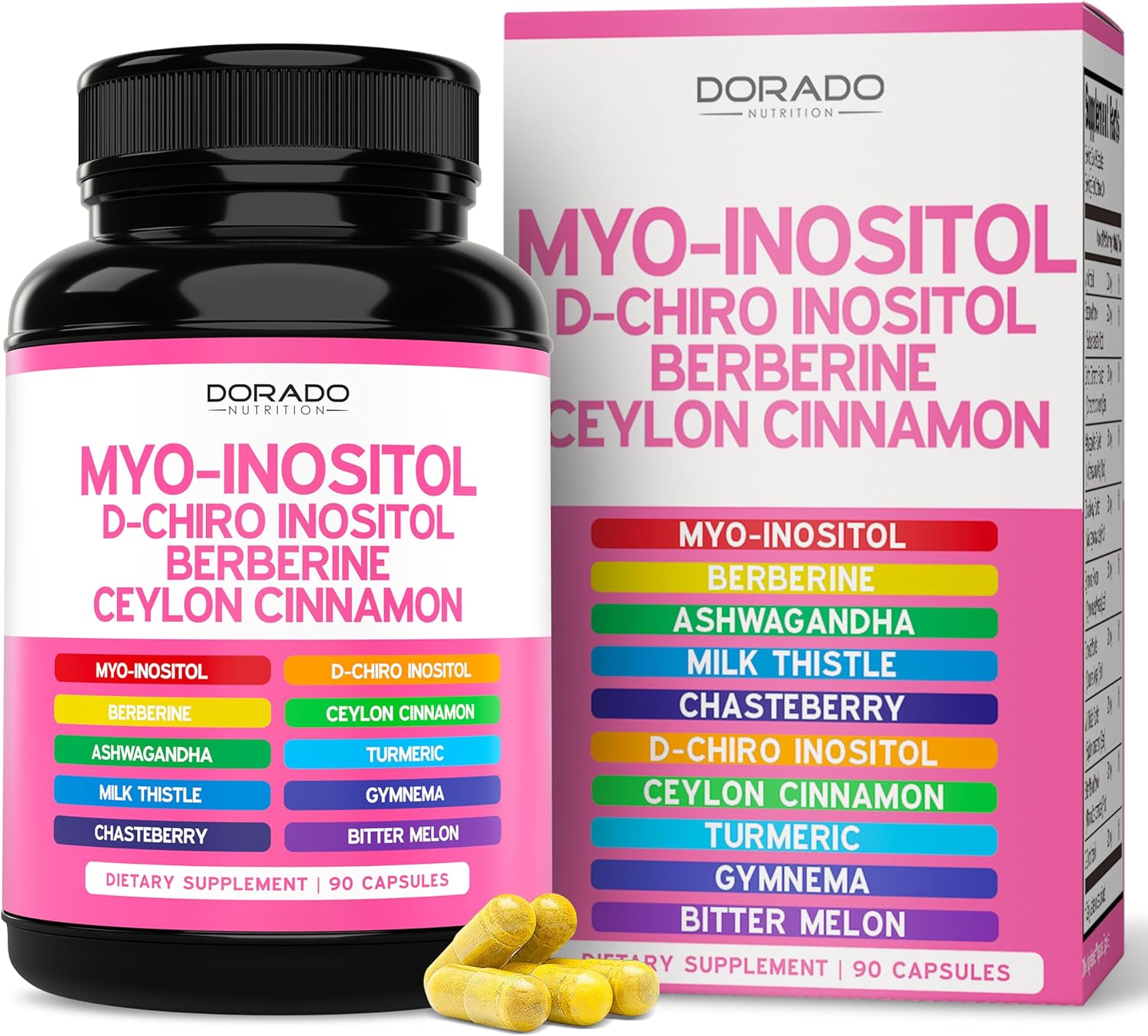 Myo-Inositol & D-Chiro Inositol Supplement for Women (90 Capsules, 40:1 Ratio Myo Inositol) Hormone Balance for Women - 10 in 1 Formula - Third Party Tested, Vegan Safe & USA Made - (90 Count)