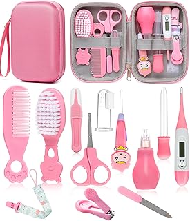 Baby Healthcare and Grooming Kit, Safety Newborn Nursery Baby Care Kit, with Hair Brush Comb, Nail Clipper, Thermometer, Pacifier Clip, Baby Registry Search, Newborn Essentials Girls Boys (Pink)