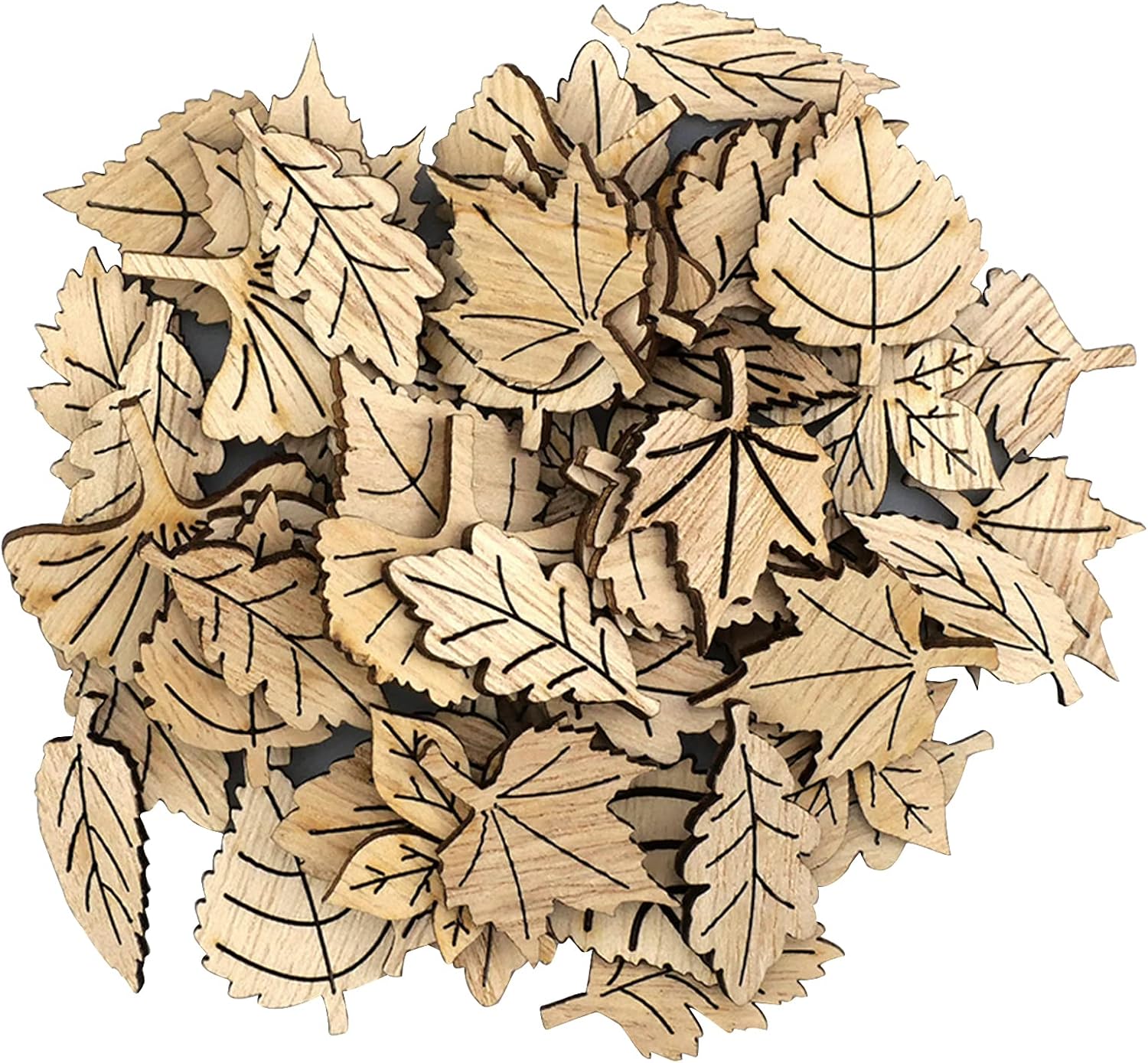quiodok 200 Pieces Wood Leaf Slices Wood Art Decoration Small Handmade Wooden Slices Christmas Series Embellishments Ornaments for DIY Party Craft Card Making and Wedding Decorations