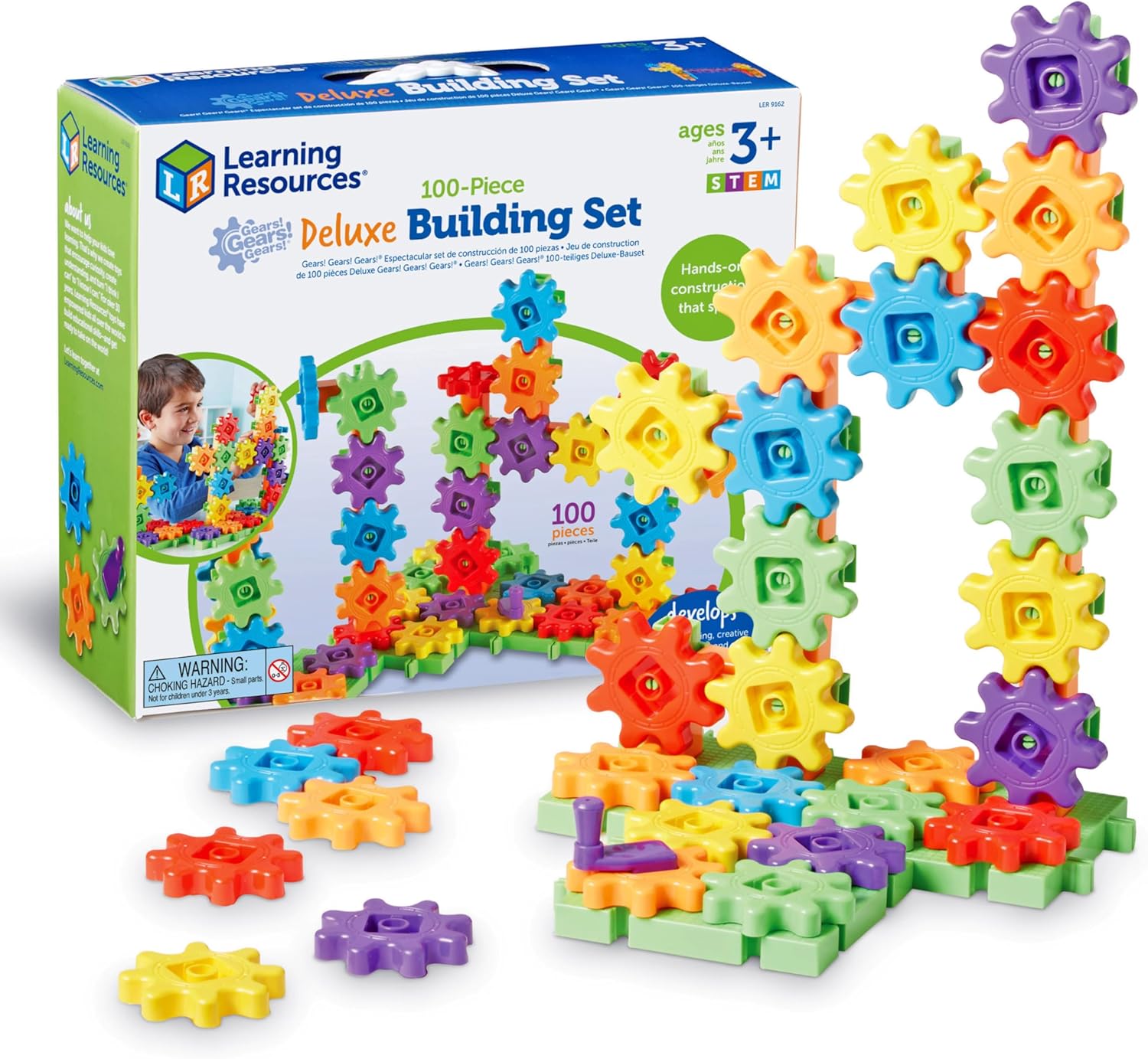 Learning Resources Gears Gears Gears, Deluxe Beginners Building Set, 100 Pieces, STEM Construction Toy for Kids, Building Toy, Develops Fine Motor Skills, Gifts for Boys & Girls Aged 3 4 5