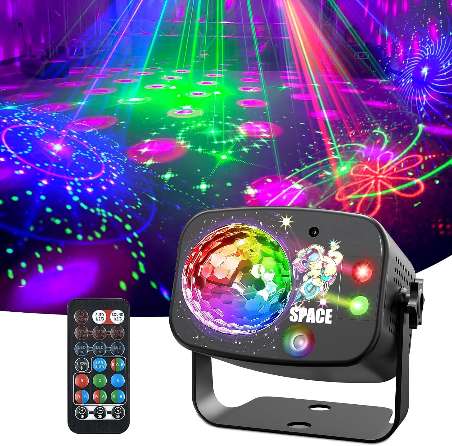 ALLWIN Disco Partylights - Music Control DJ Lights with Remote Control and USB, RGB Party Lights 60 Different Modes Karaoke Family Weddings Children's Birthdays
