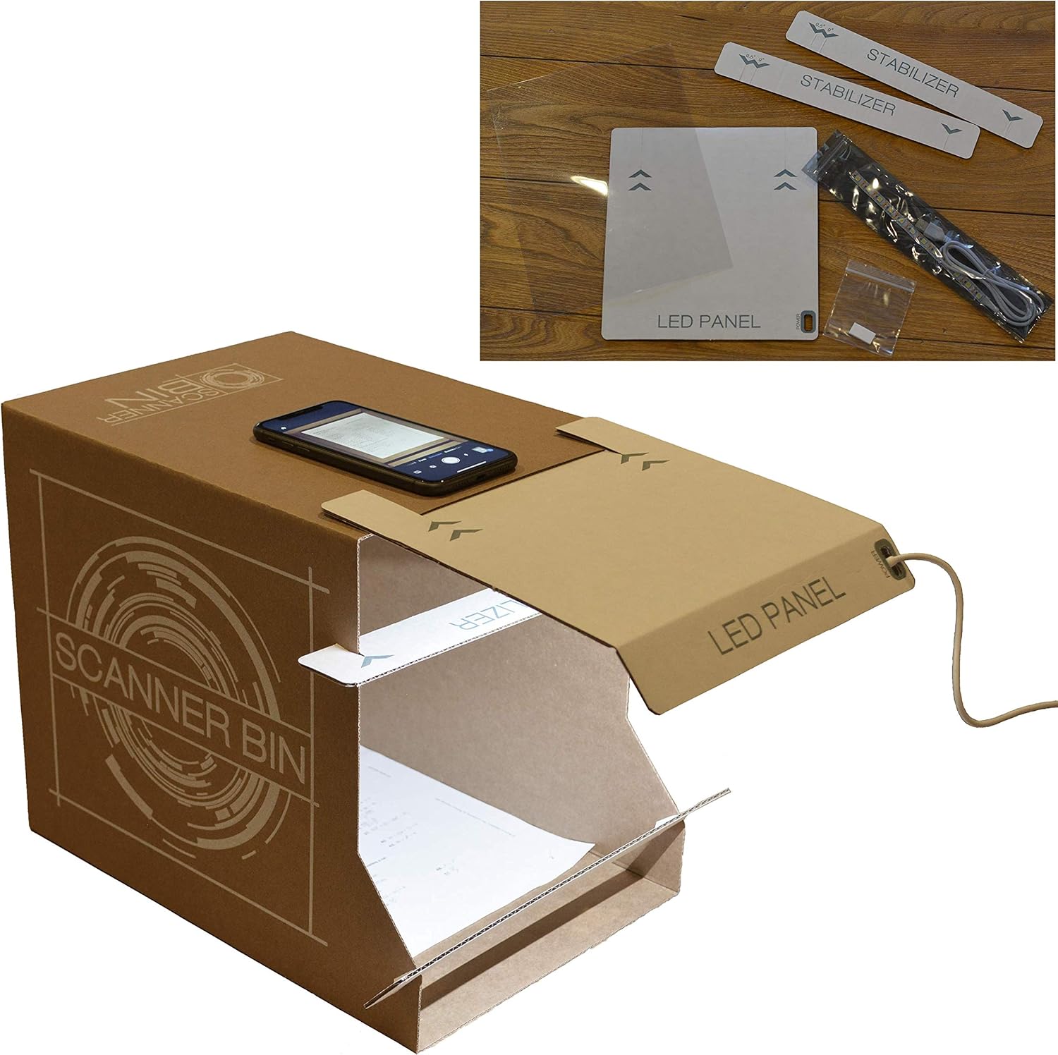 Scanner Bin - Add-on Kit (LED Attachment, stabilizer Bars, Flat Sheet, Bumpers)