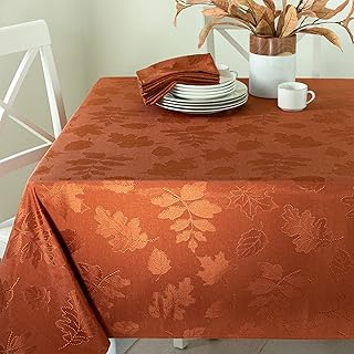 Benson Mills Harvest Legacy Damask Fabric Table Cloth Fall, Harvest, and Thanksgiving Tablecloth (Rust/Burnt Orange, 60" x 104" Rectangular)