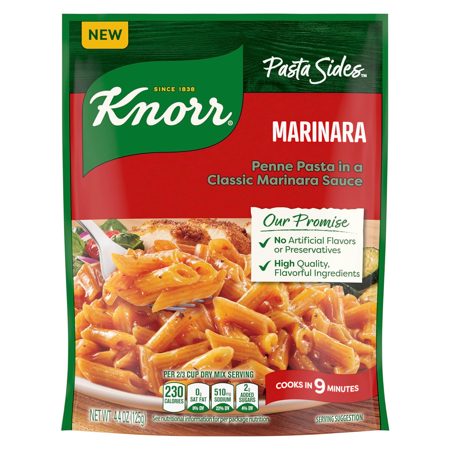 Knorr Pasta Sides Marinara Pasta for a Delicious + Quick Side Dish, with No Artificial Flavors or Preservatives, 4.4 oz
