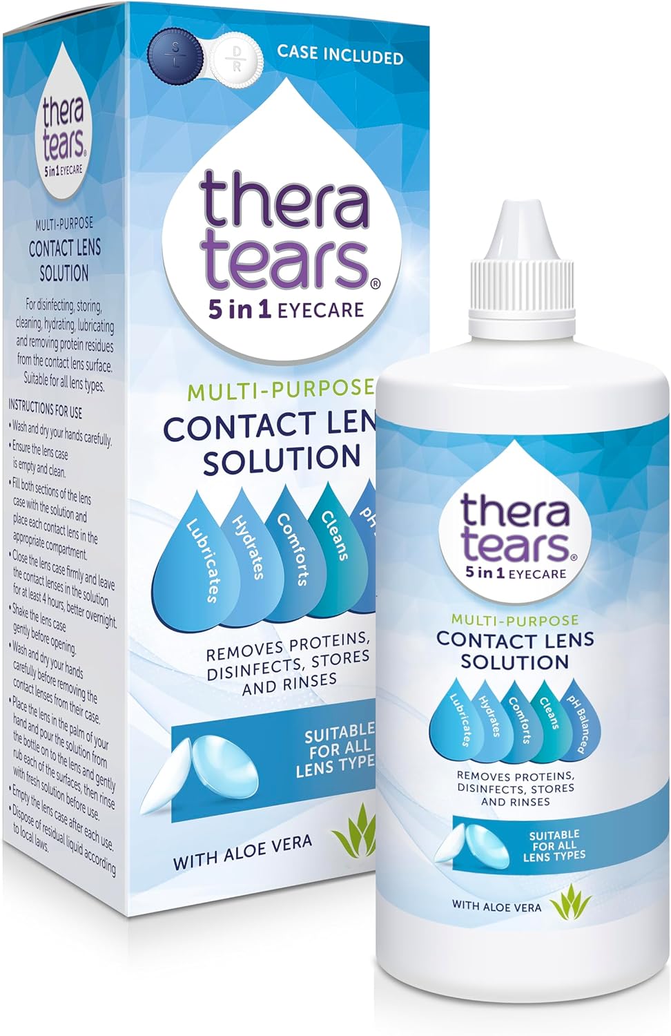 TheraTears Multi-Purpose Contact Lens Solution 360ml/Cleans, Disinfects, Lubricates and Hydrates Your Contact Lenses/Added Aloe Vera Known to Soothe and Refresh/Suitable for All Lens Types