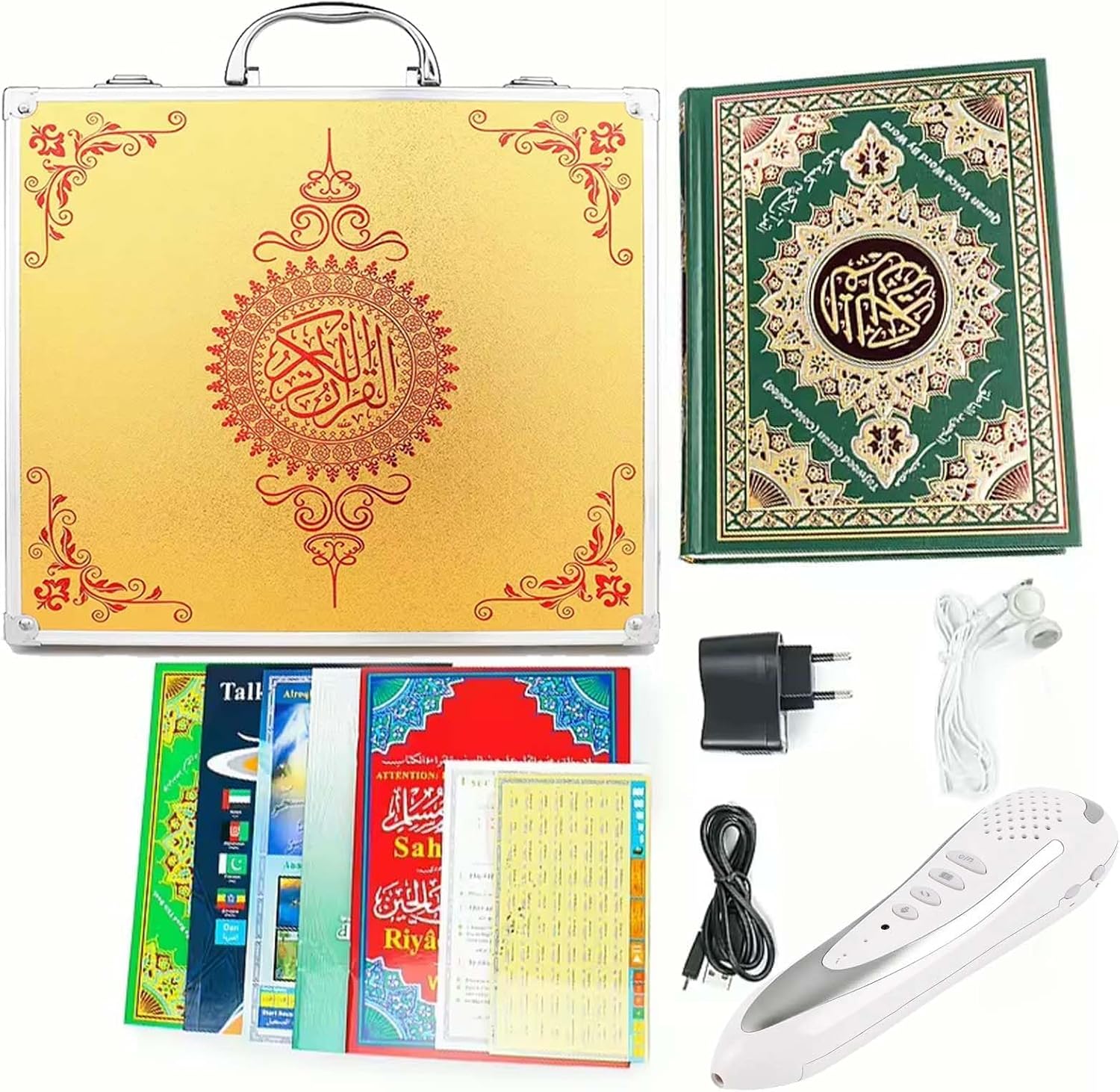 Digital Quran Pen Reader Translator Talking Reader Rechargeable Quran Book Read Pen with Multilingual 25 Reciters Muslims Gift Ramadan Gift Golden