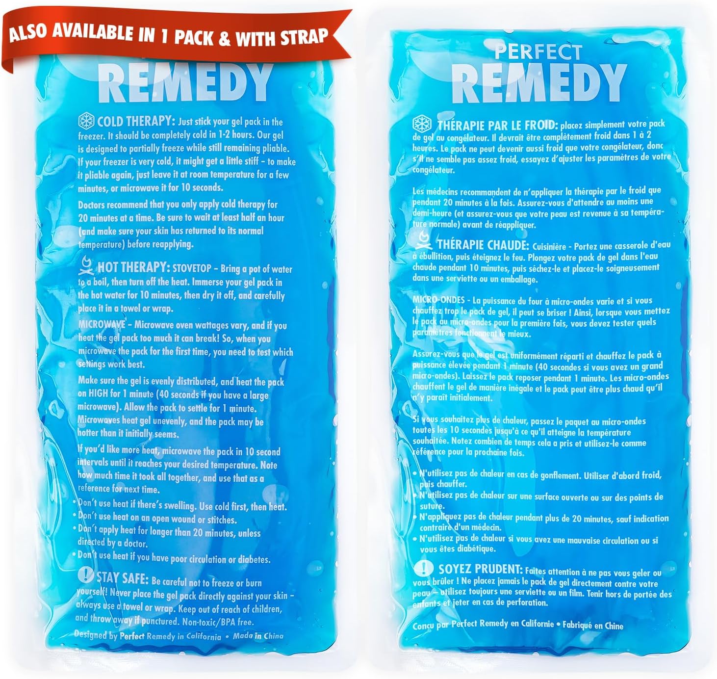 Perfect Remedy Gel Ice Pack Hot & Cold Compress, Reusable Injury Ice Packs for Sports Injuries, Pain Relief Help, Soothing Soft Gel for Soreness & Muscle Strain Conditions (2Pk, Blue, Reg)