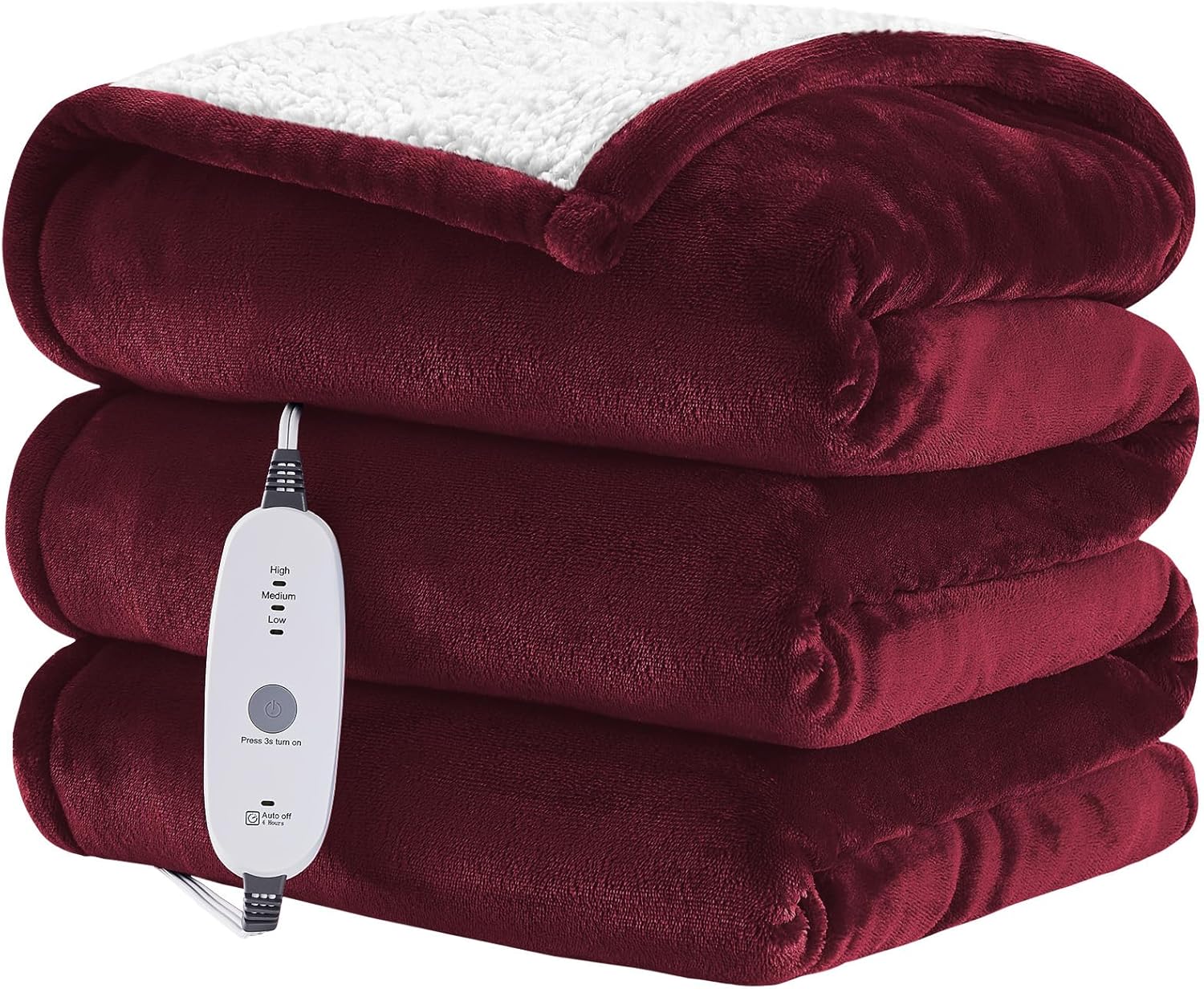HYLEORY Heated Throw Blanket Flannel Electric Blanket Throw with 4 hrs Timer Auto-Off & 3 Heating Levels Sherpa Heated Blankets with Overheating Protection,50"x60",Red