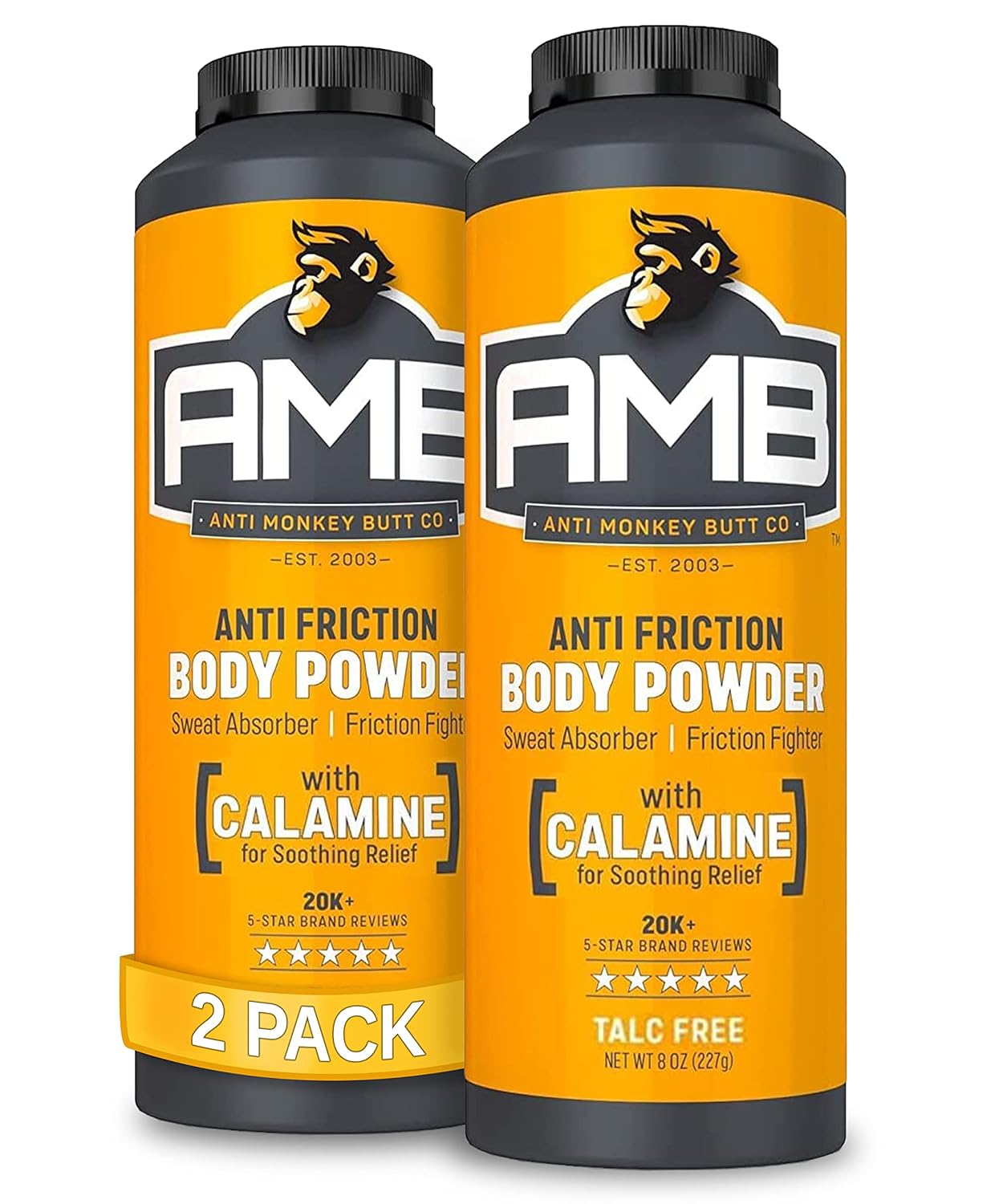 Anti Monkey Butt Body Powder for Women & Men – Talc-Free, Hypoallergenic Formula for Anti-Chafing & Anti-Itch Relief – Absorbs Sweat & Fights Friction with Calamine, (8 oz, 2 Pack)