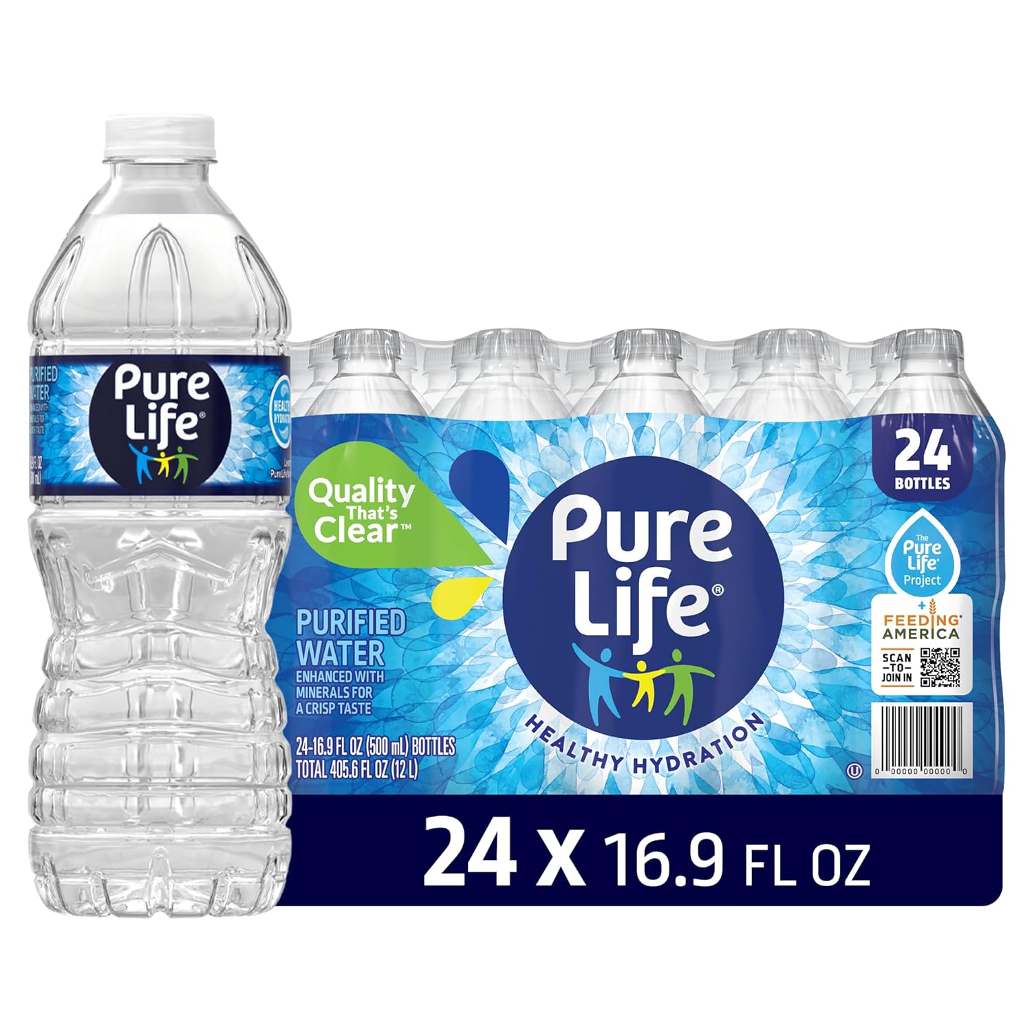 Pure Life Purified Water Bottles, 24 Pack - Still Bottled Water Enhanced with Minerals for a Crisp Taste, Plastic Bottles - 16.9 Fl Oz
