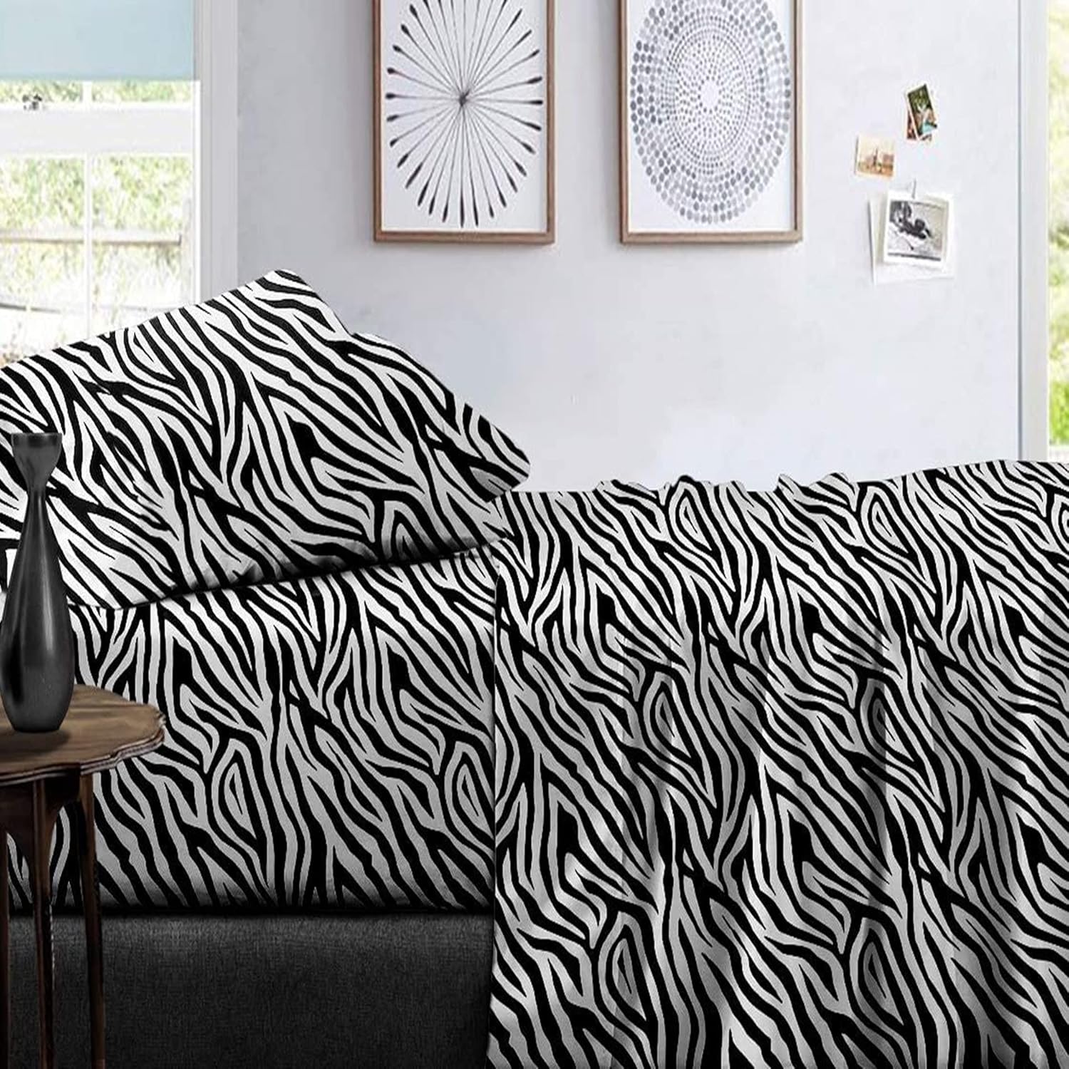 100% Egyptian Cotton Sheets, Zebra Print-Split Cal-King Sheets Set, 600 Thread Count Extra Long Staple Cotton, Sateen Weave for Soft and Silky Feel, Fits Mattress Upto 15'' DEEP Pocket Mattress