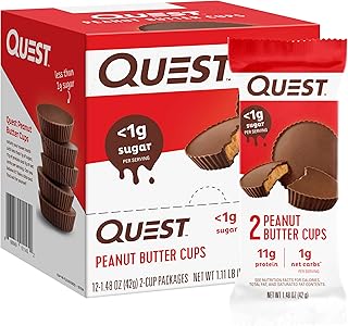 Quest Nutrition Peanut Butter Cups, 11g Protein, 1g Sugar, Low Carb, Gluten Free, Keto Friendly, 12 Count