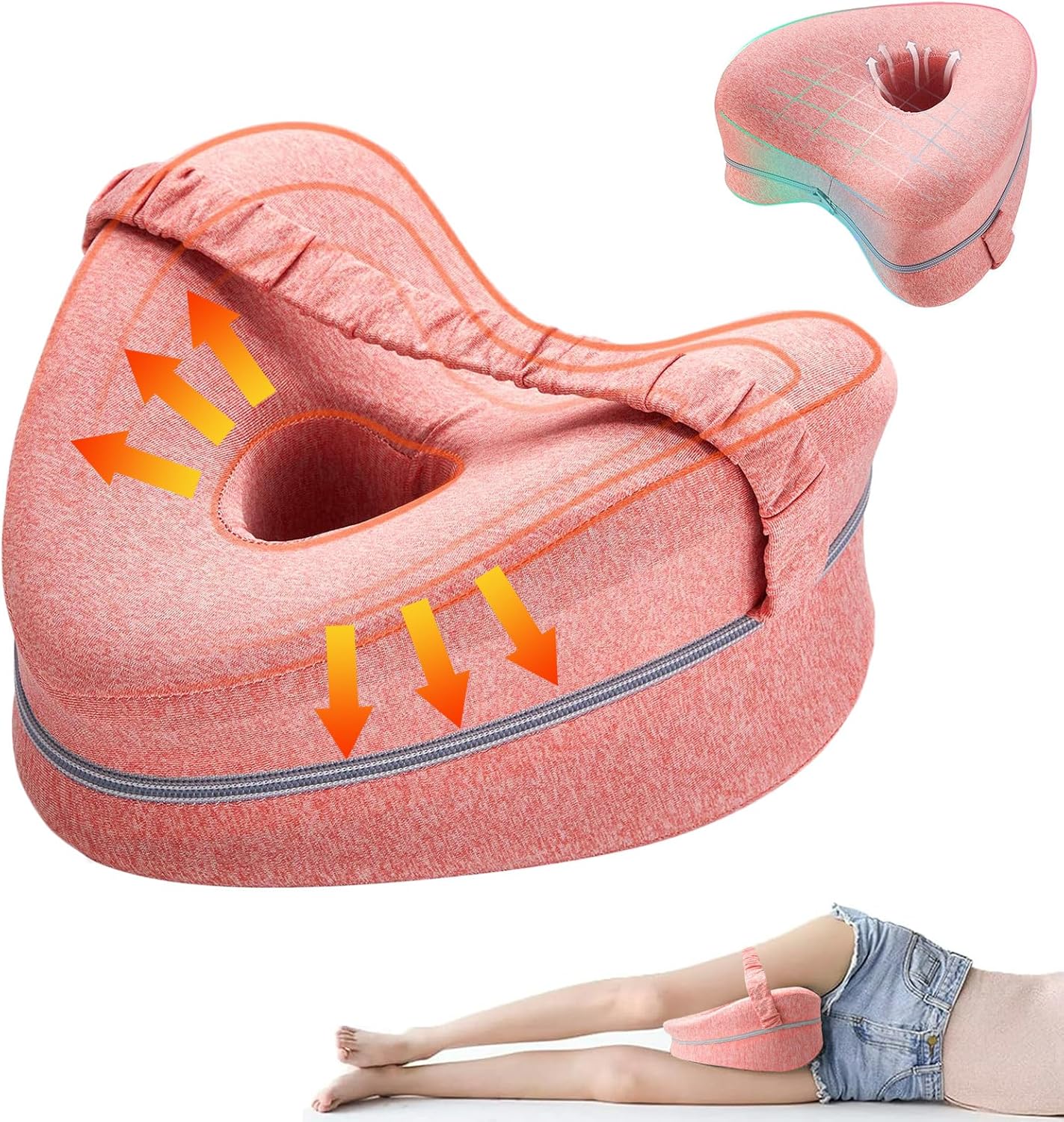 Knee Pillow for Sleeping on Side, Ergononmic Memory Foam Wedge Pillow, Heart Shape Knee Support, Pregnancy Bed Leg Cushion Orthopaedic Leg Pillows for Sleeping, Relieve Sciatica & Hip Pain (Pink)