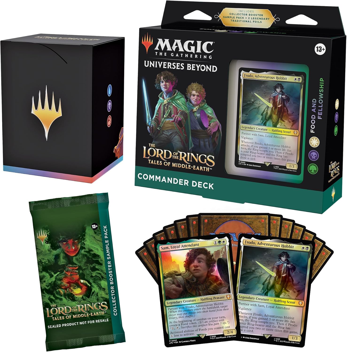 Magic: The Gathering The Lord of the Rings: Tales of Middle-earth Commander Deck - Food & Fellowship (100-Card Deck, 2-Card Collector Booster Sample Pack + Accessories)