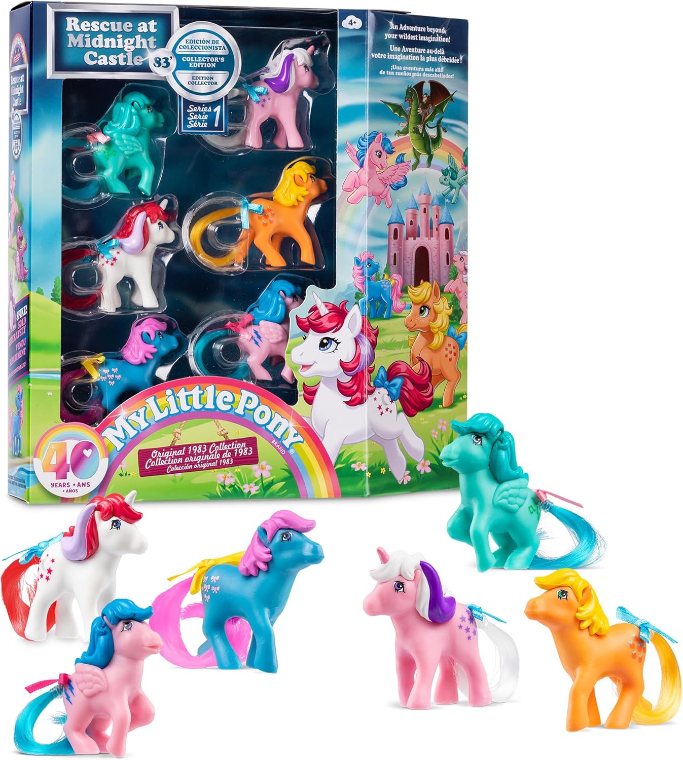 My Little Pony 40th Anniversary Figures Collector Pack, Basic Fun, 35338, 6 Classic Pony Characters in Original Retro Designs, Toy Gift Set, Retro Horse Toys for Girls and Boys, Ages 4 Years +
