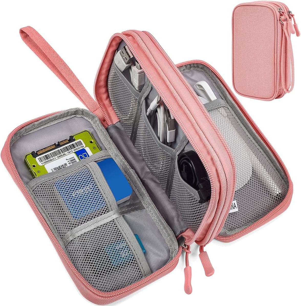 Electronic Organizer Travel Cable Accessories Bag, Electronic Organizer Case, Electronic Accessories Organizer Bag for Power Bank, Charging Cords, Chargers, Mouse, USB Cable, Earphones (Light Pink)