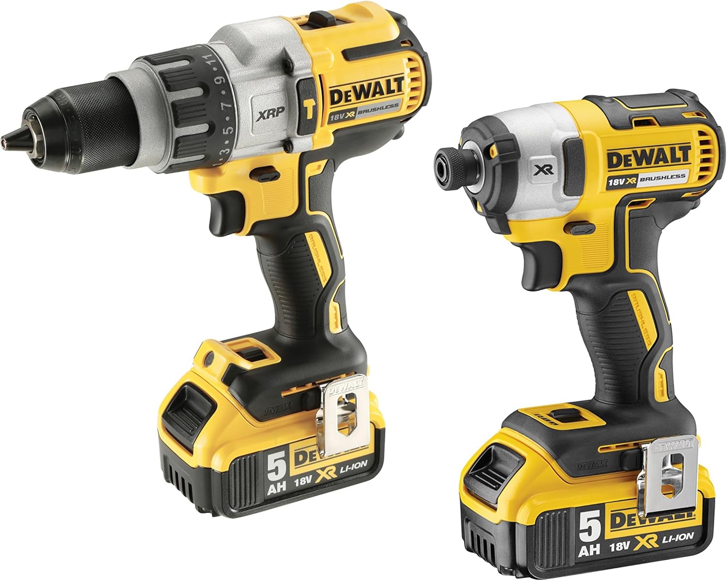 DeWalt DEWDCK276P2 Brushless Twin Pack with 2 x 5 A Li-Ion Battery, 18 V, Yellow