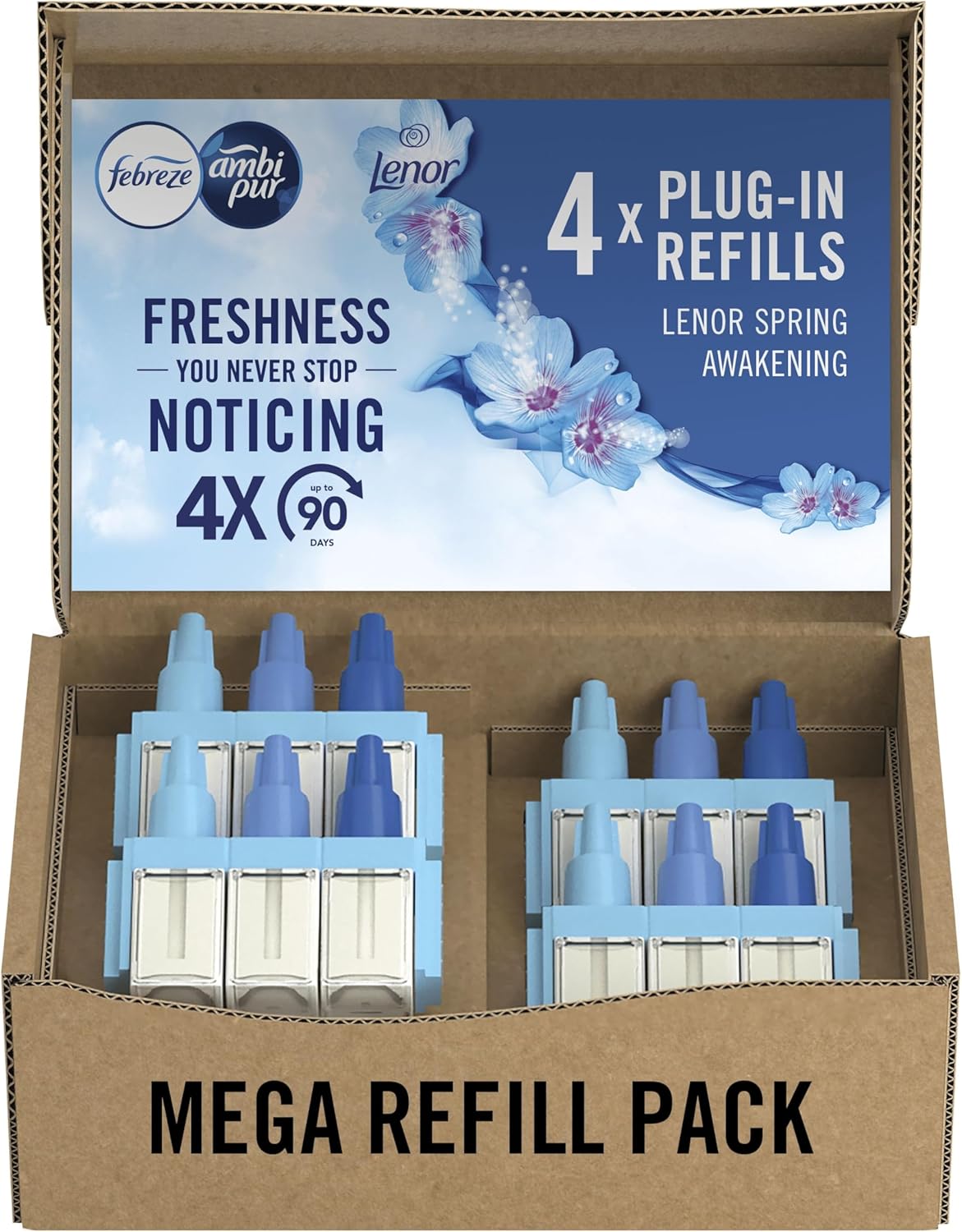 Febreze 3Volution Air Freshener Plug-In Refills, 4 Refills (20ML x 4), Lenor Spring Awakening, 3 Alternating Scents to Fight Odours