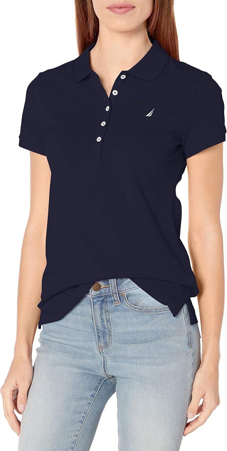 Nautica Women's 5-Button Short Sleeve Cotton Polo Shirt