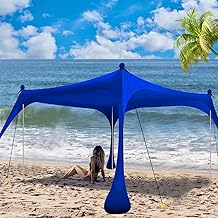 Buheco Beach Tent Pop Up Shade 10x10ft Beach Canopy Sun Shelter UPF50+ with 4 Foldable Poles-Portable Carrying Bag-Sand Shovel-Ground Pegs-Windproof Ropes for Outdoor Family Camping-Fishing- Picnic