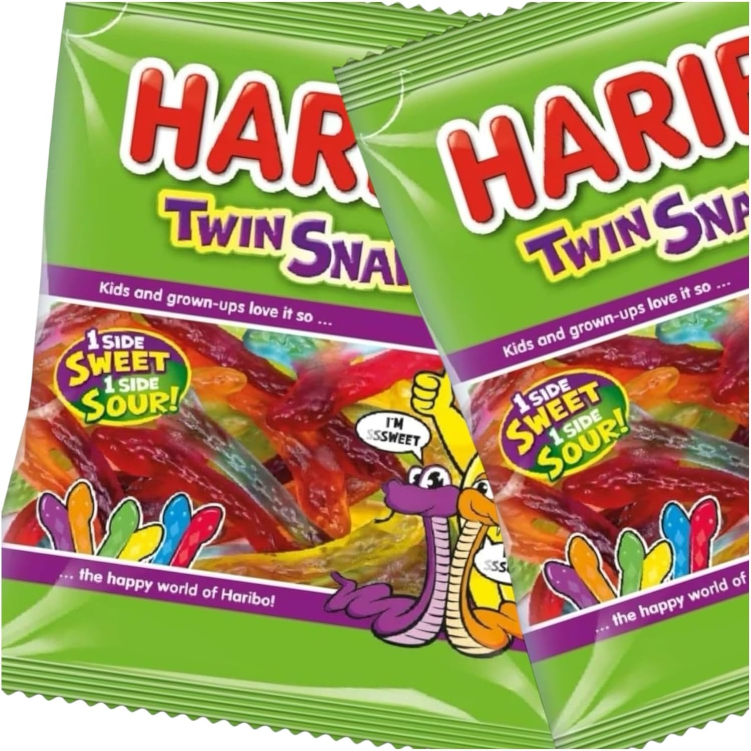 Twin Snakes Sour & Sweet Gummy Sweets Soft Candy Delightful Duo Cherry, Orange, Apple, Lemon, Blueberry, Blackcurrant - 1x Share Bag 160g