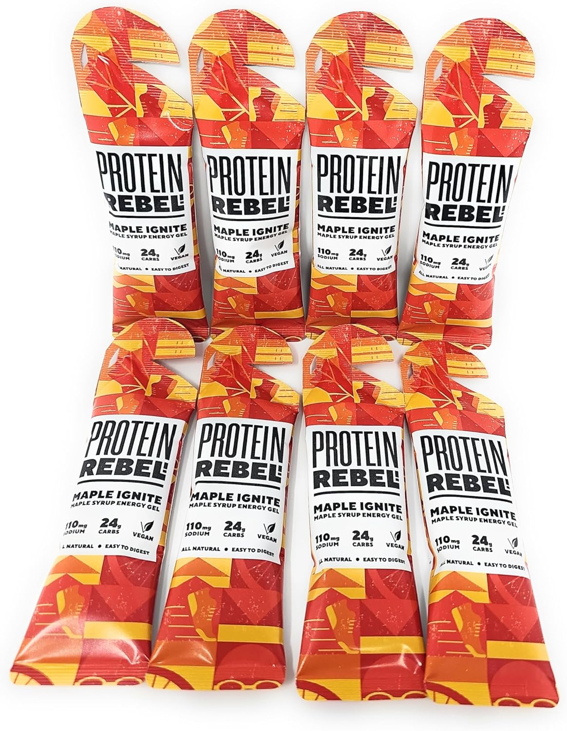 Maple Ignite - Natural Energy Gels with Grade A Canadian Maple Syrup for Running, Cycling & Endurance by Protein Rebel - Easy to Digest Running Gels - 24g Carbs, Electrolytes (8 Sachets)