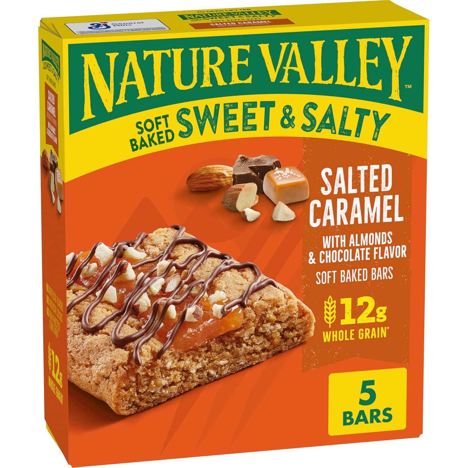 Nature Valley Soft Baked Sweet and Salty Bars, Salted Caramel, Made with Whole Grain, 5 Bars, 6.2 oz