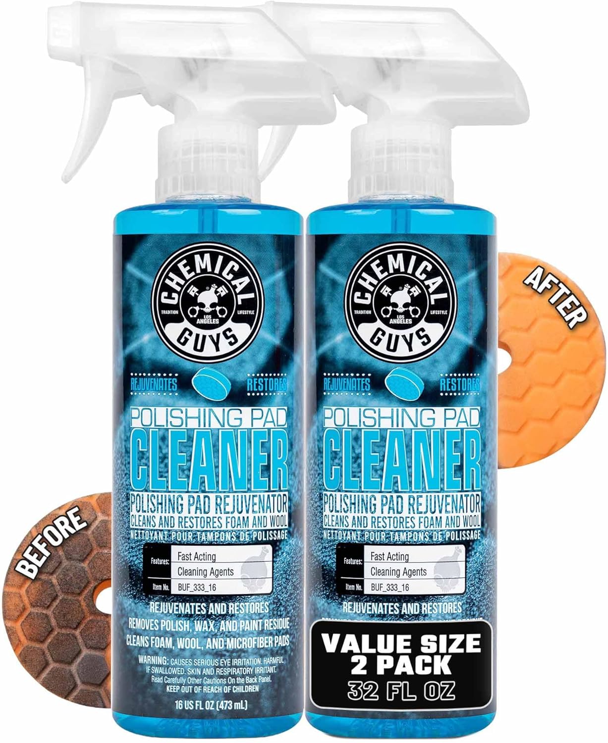Chemical Guys Polishing Pad Cleaner (2 x 16 Fl Oz) – Deep Cleaning Spray for Foam & Microfiber Pads, Removes Polish Residue & Extends Pad Life