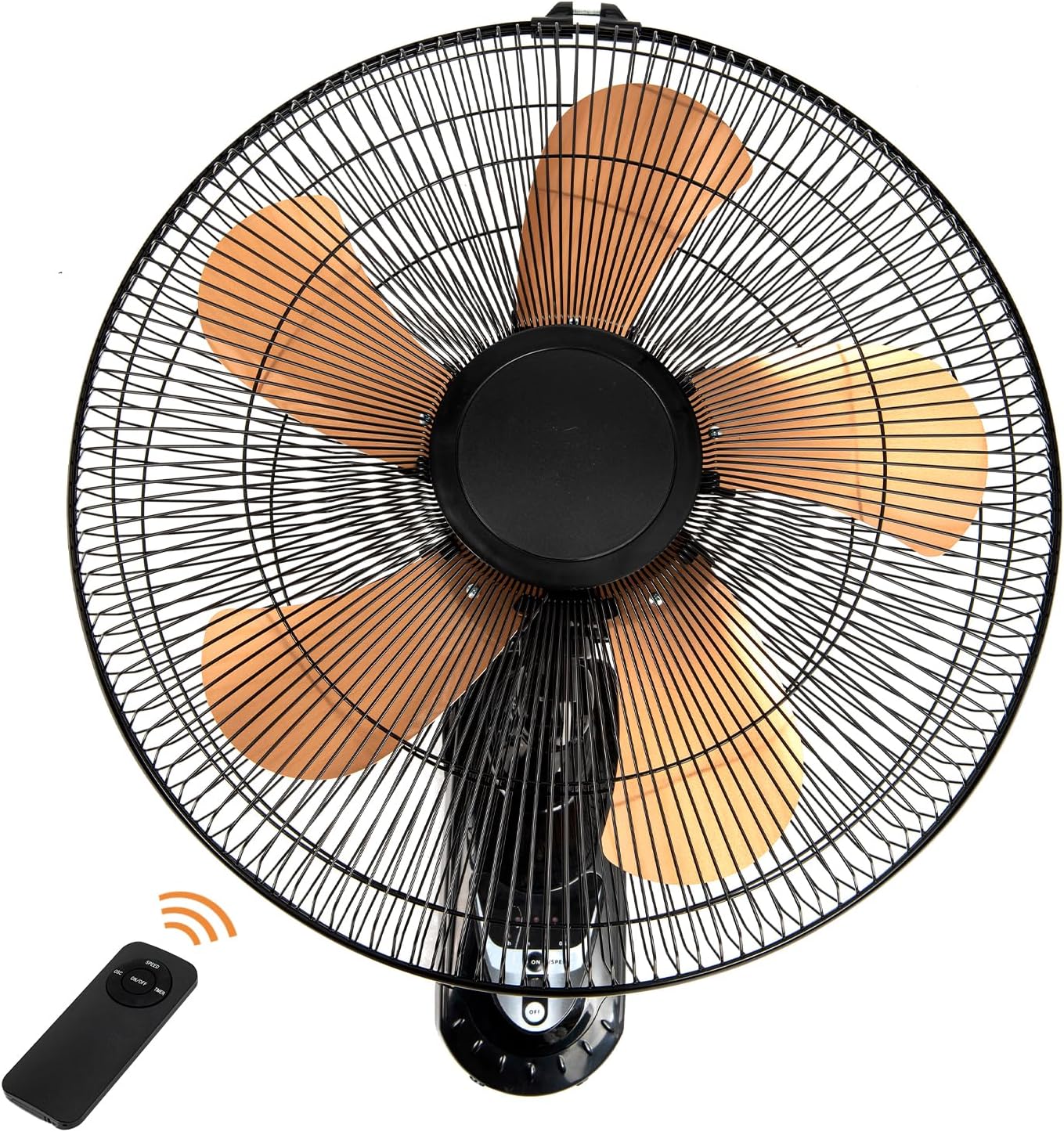 18 Inch Wall Mount Fan with Remote, 3-speed Wall Oscillating Quiet Fan with 5 Blades, Adjustable Tilt and Timing, High Velocity Wall-Mounted Fans for Bedroom, Gym, Office, Warehouse, Garage, Gold