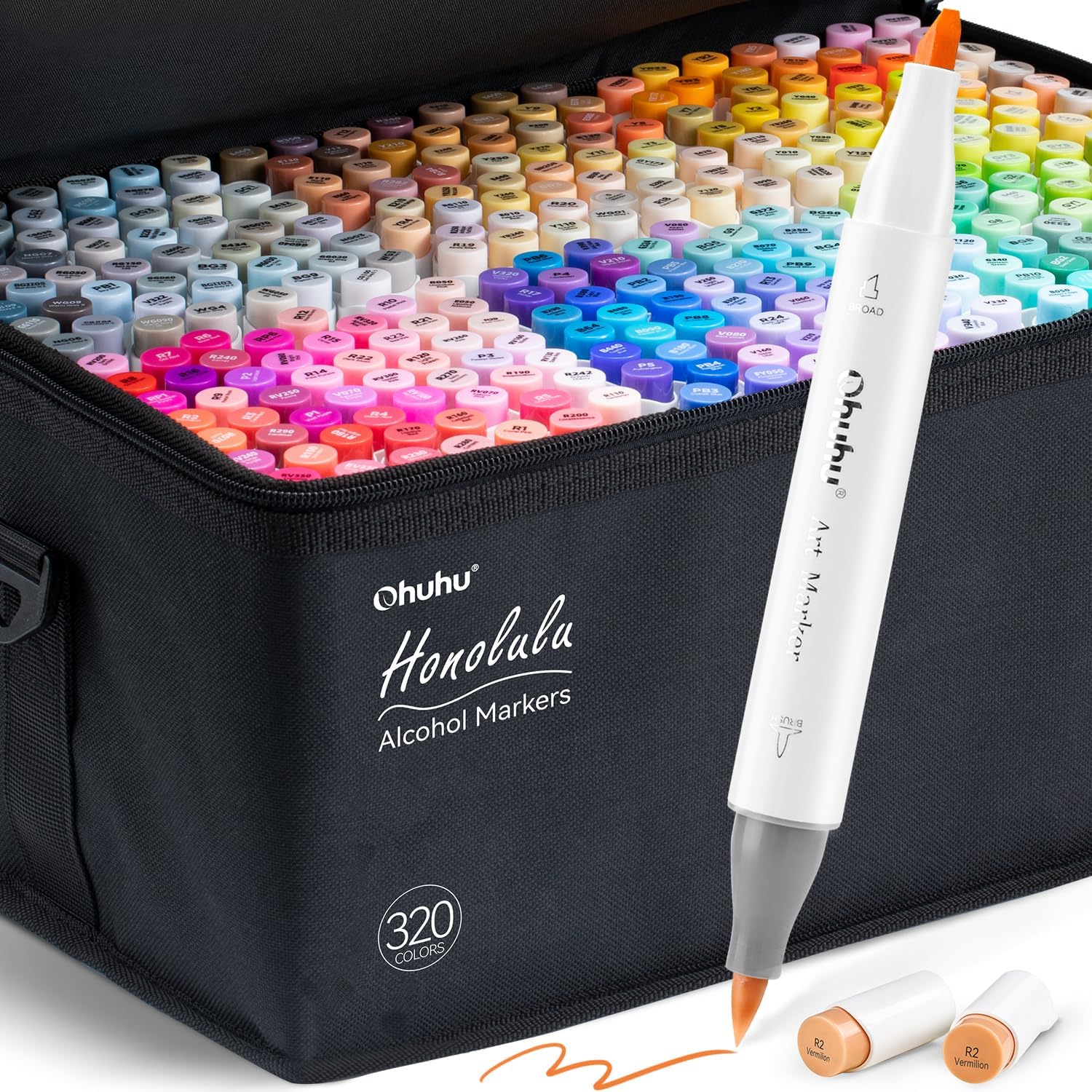 Ohuhu Alcohol Markers Brush Tip - 320-color Double Tipped Art Sketch Marker Set for Artists Adults Coloring Illustration -Brush & Chisel Dual Tips - Honolulu Series of Ohuhu Markers - Refillable Ink