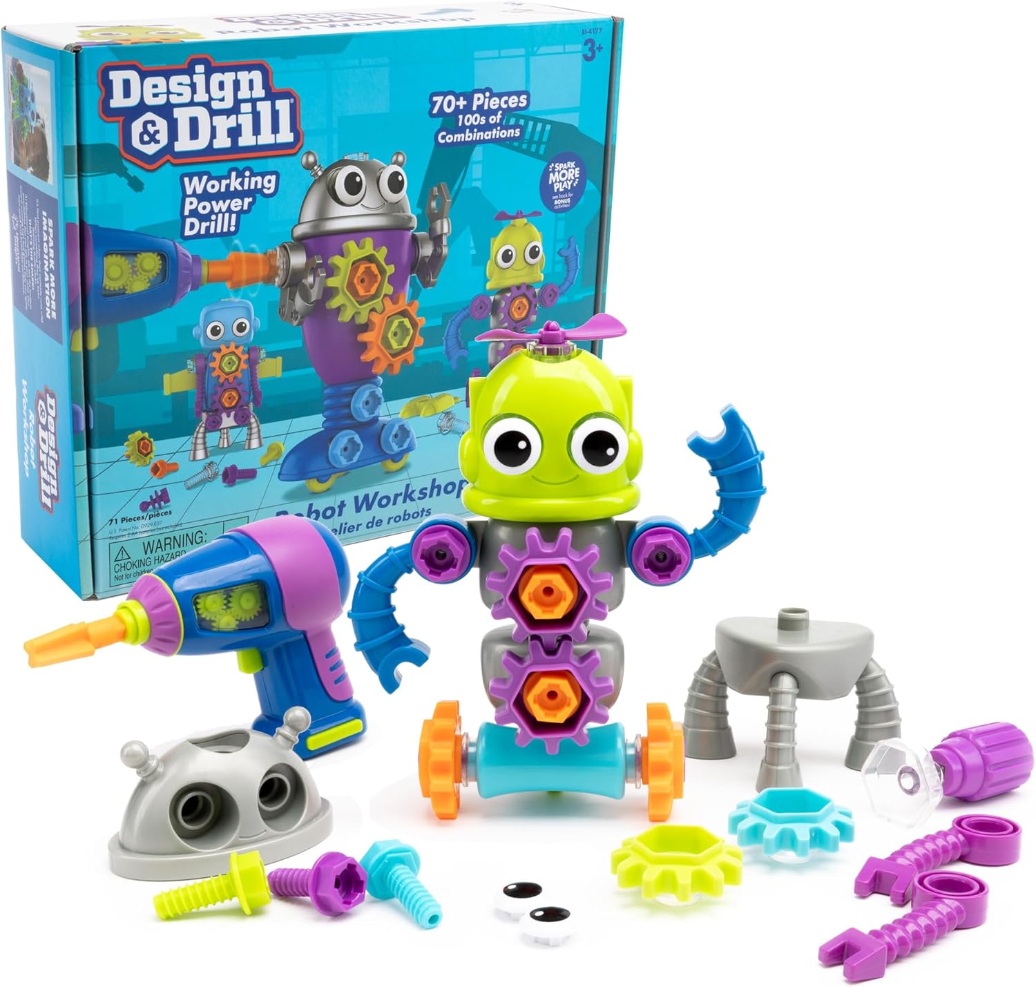 Educational Insights Learning Resources Design & Drill Robot Workshop, Robot Toys for 3 Year Olds Boys & Girls, Kids Building STEM Toy, Take Apart Toy with Working Kids Drill