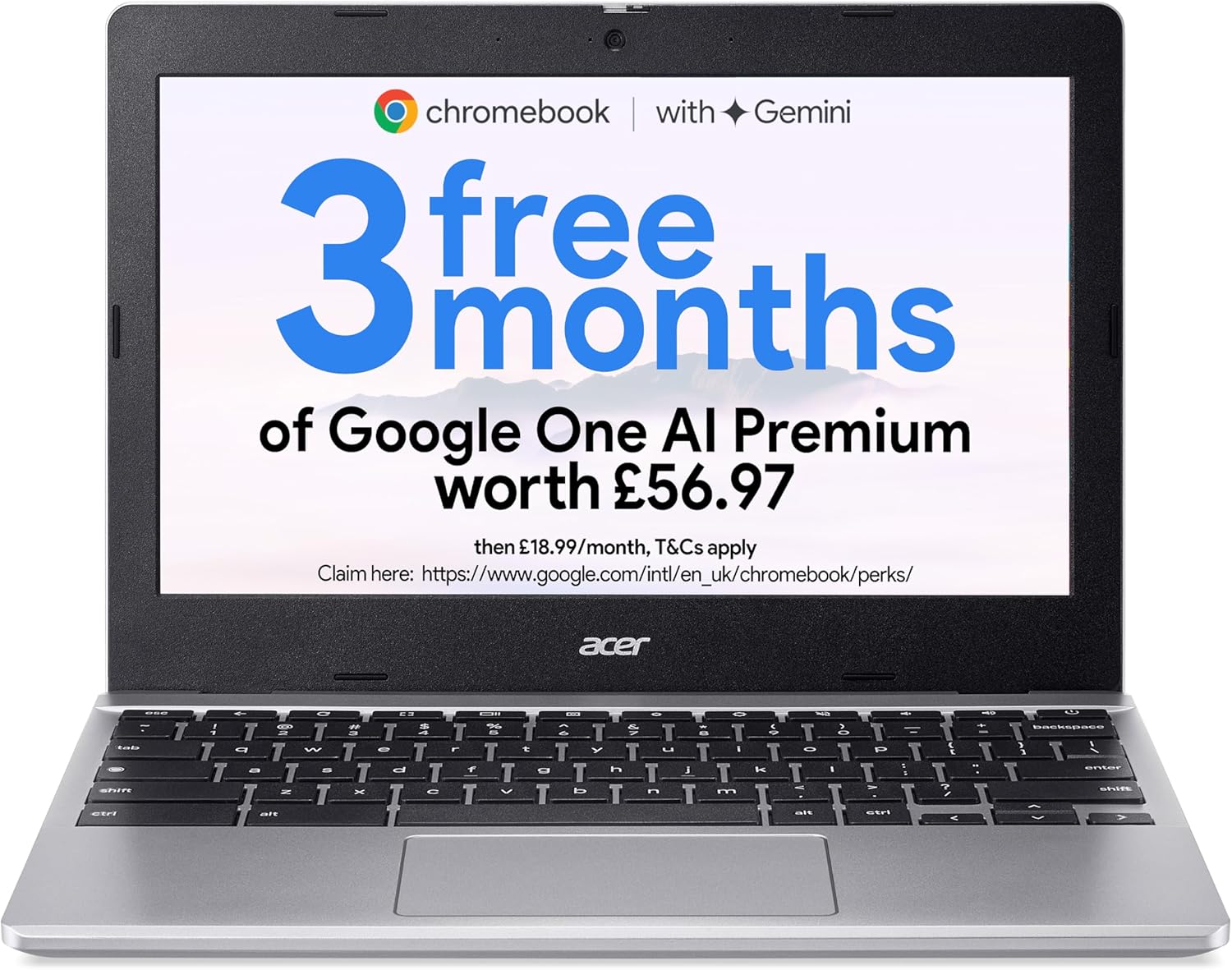 Acer Chromebook 311 CB311-12H Laptop - Intel N100, 4GB, 64GB eMMC, Integrated Graphics, 11.6" HD, Google Chrome OS, Silver