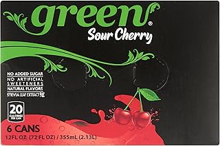 Green Soda Sparkling Sour Cherry with Real Fruit Juice, Naturally Sweetened, No Artificial Sweeteners, Natural Flavors, 66.9 Fluid Ounce (Pack of 4)
