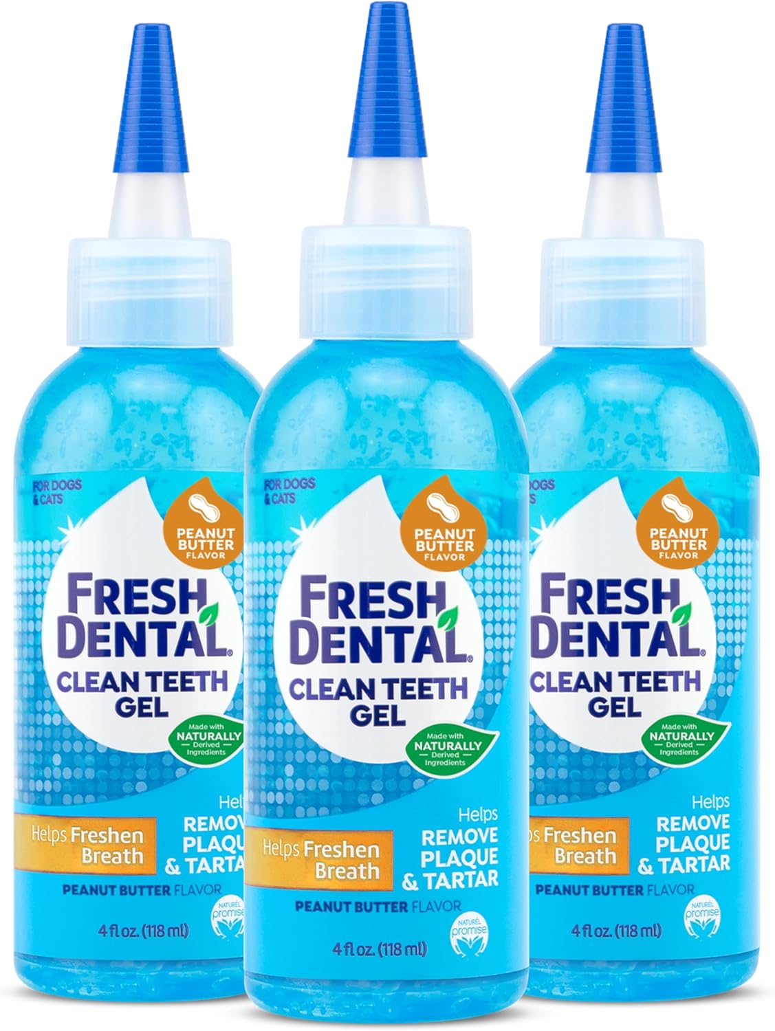 Naturel Promise Fresh Dental Clean Teeth Gel, 4 Fl Oz, Peanut Butter - Helps Remove Plaque, Tartar, & Freshen Breath - No Brushing Pet Oral Care Made in The USA for Dog and Cat Dental Care (Pack of 3)