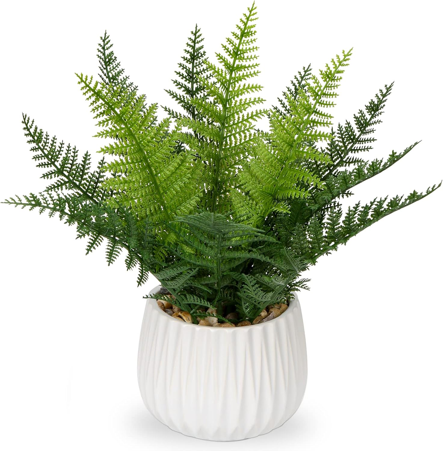 Oairse Fake Plants Indoor in Ceramic Pot 32cm Artificial Boston Fern Plant Potted Decorative Artificial Plant Greenery House Plant Faux Fern for Home Office Bathroom Bedroom Desk Room Decoration