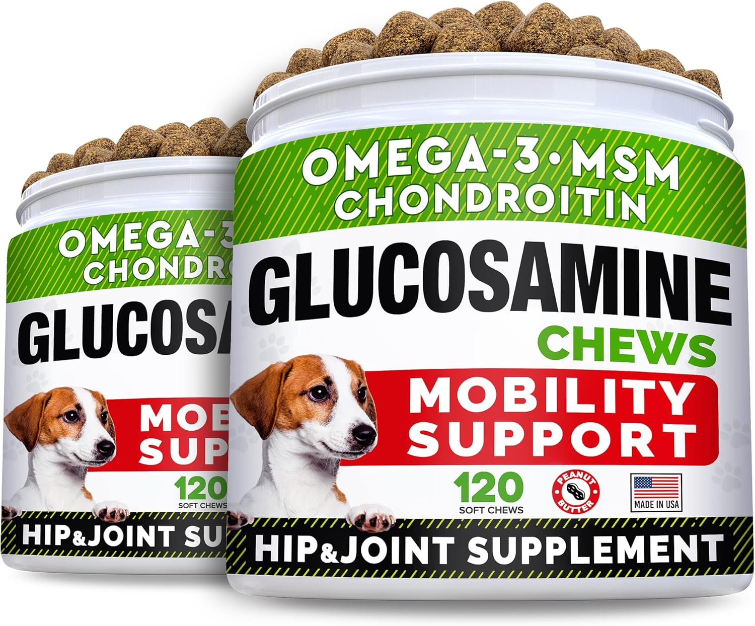 STRELLALAB Glucosamine Treats for Dogs - Joint Supplement w/Omega-3 Fish Oil - Chondroitin, MSM - Advanced Mobility Chews - Joint Pain Relief - Hip & Joint Care - Peanut Butter Flavor - 240 Ct