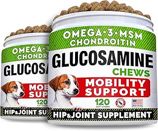 STRELLALAB Glucosamine Treats for Dogs - Joint Supplement w/Omega-3 Fish Oil - Chondroitin, MSM - Advanced Mobility Chews - Joint Pain Relief - Hip & Joint Care - Peanut Butter Flavor - 240 Ct