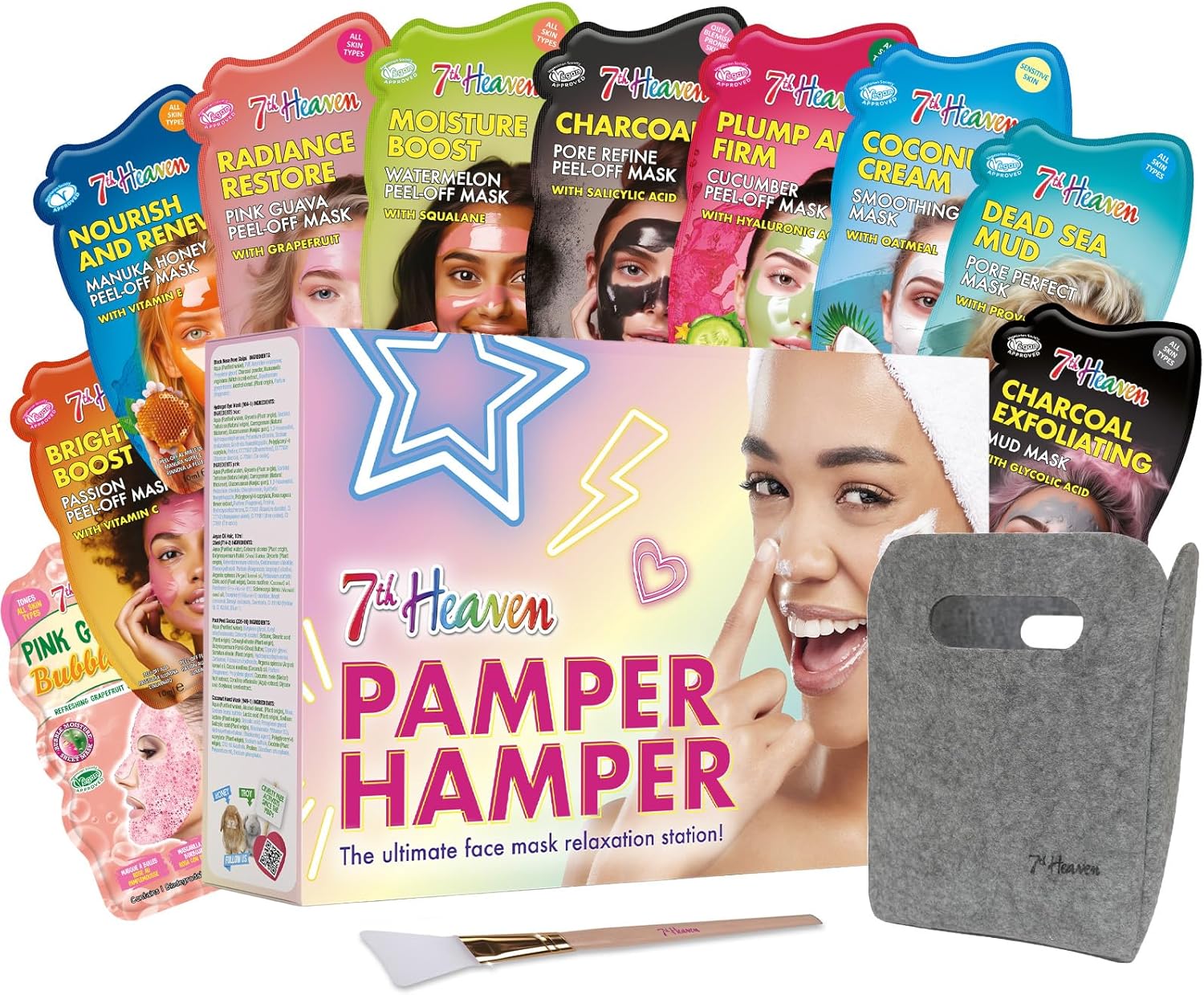 7th Heaven Pamper Hamper – New & Improved – 10 Face Masks & Spatula – Pamper Gifts for Women – Peel-Off, Hydrating & Clay Masks – Cruelty-Free Skincare Gift Set for a Relaxing Spa Experience at Home