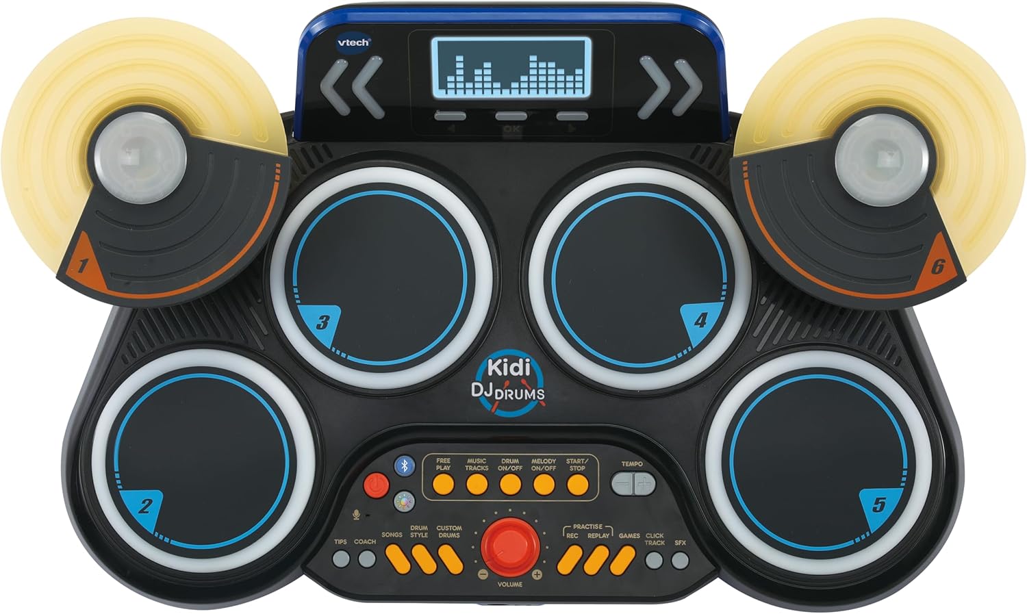 VTech Kidi DJ Drums, Light-up Electronic Drum Kit for Kids, with 4 Drums, 2 Cymbals, Drum Sticks, Bluetooth, Coach Mode and More, Music Toy for Ages 5, 6, 7Plus Years, English Version