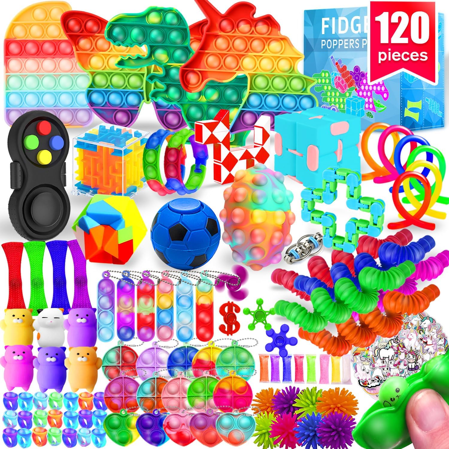 Fidget Toys, 120 Pack Fidgets Set Stocking Stuffers for Kids Party Favors Autism Sensory Toy Bulk Adults Kids Boys Girls Teens Stress Autistic ADHD Anxiety Carnival Treasure Classroom Prizes