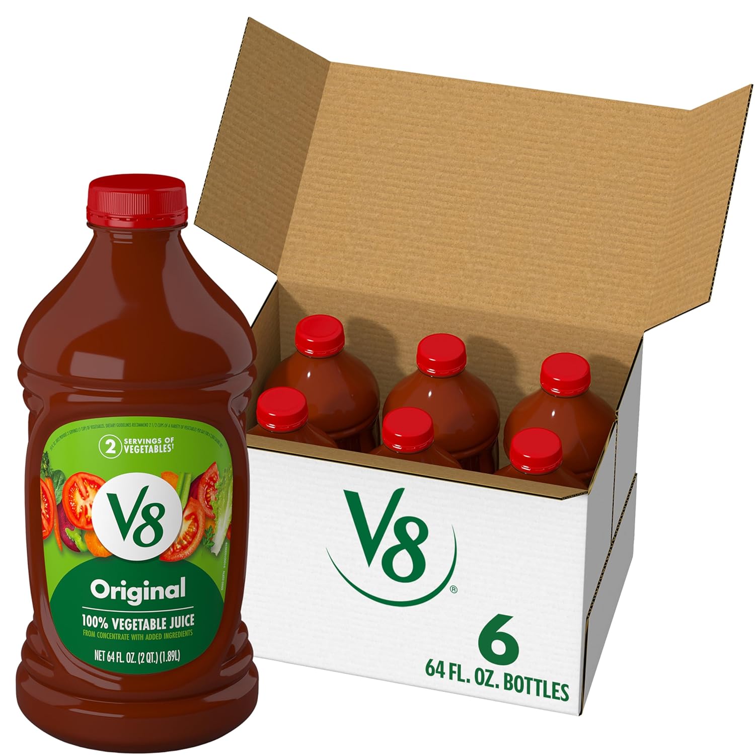 V8 Original 100% Vegetable Juice, 64 fl oz Bottle (6 Pack)