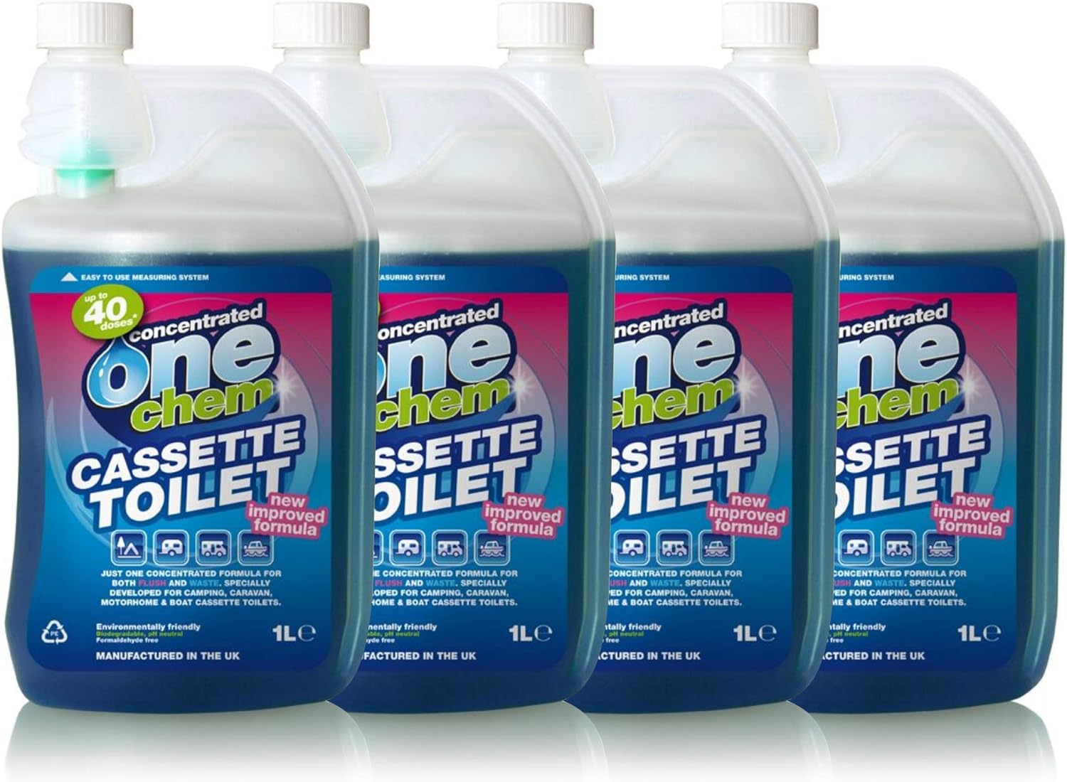One Chem Cassette Toilet Blue Concentrate for waste and flush tanks 4 x 1L bundle
