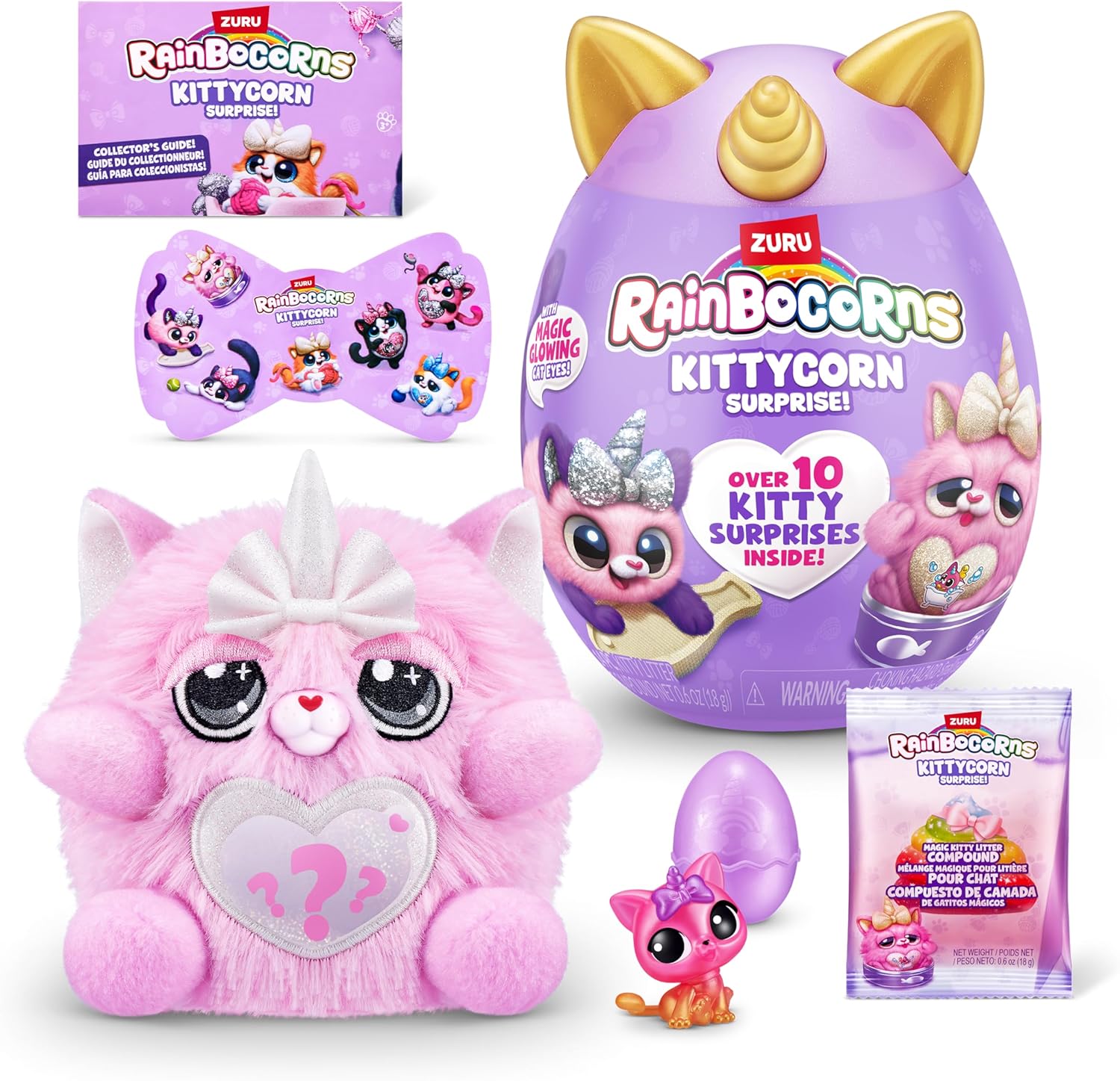 Rainbocorns Kittycorn Surprise Series 2, Chai the Chinchilla Cat - Collectible Plush - 10 Surprises to Unbox, Peel and Reveal Heart, stickers, Ages 3+ (Chinchilla Cat)
