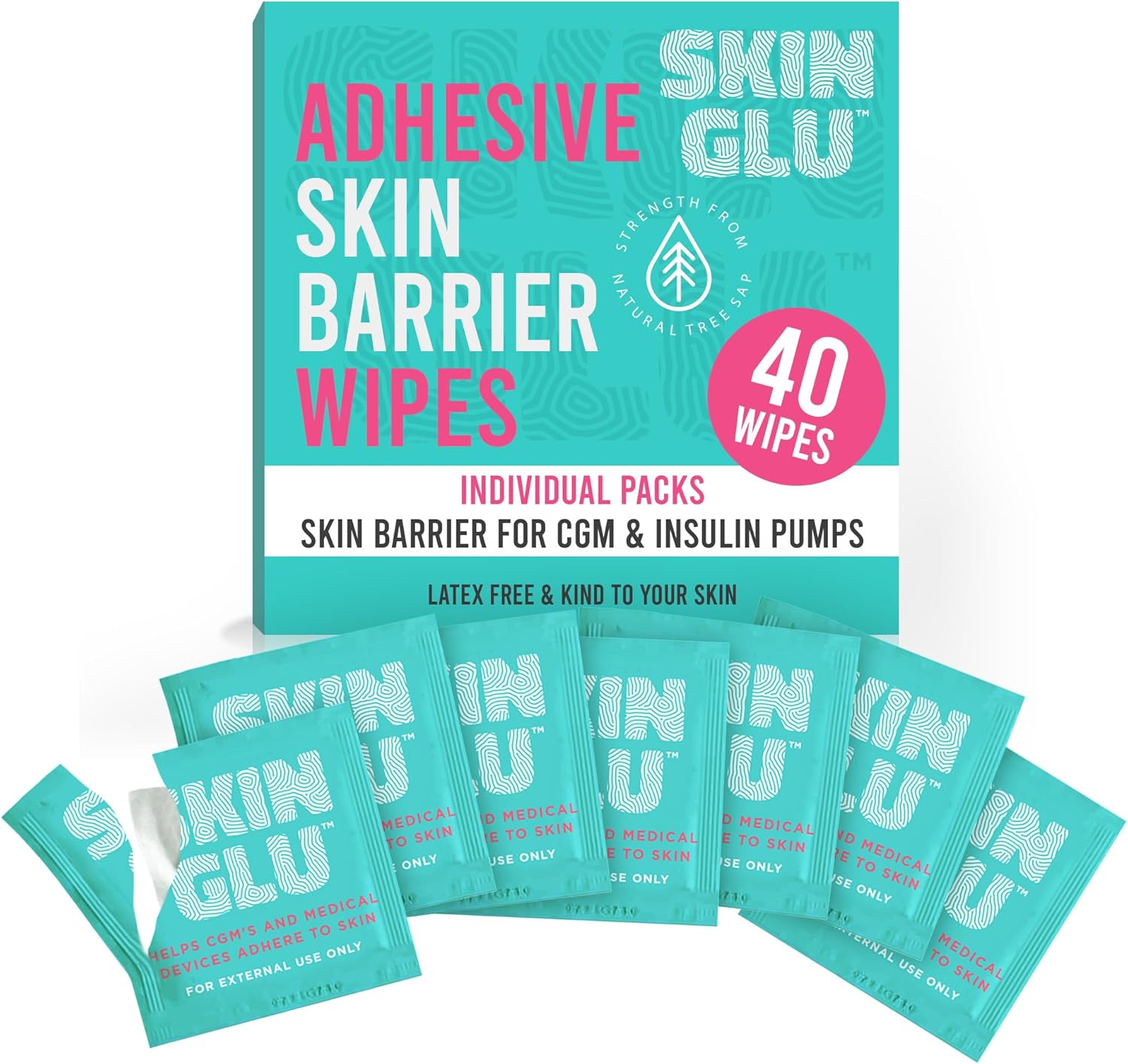 Not Just A Patch Skin Glu Skin Prep Wipes (40 Pack) – Hypoallergenic Latex-Free Pre-CGM Skin Barrier Wipes for Blood Sugar Monitoring Sensors, Patches & Insulin Pumps – Gentle on Sensitive Skin
